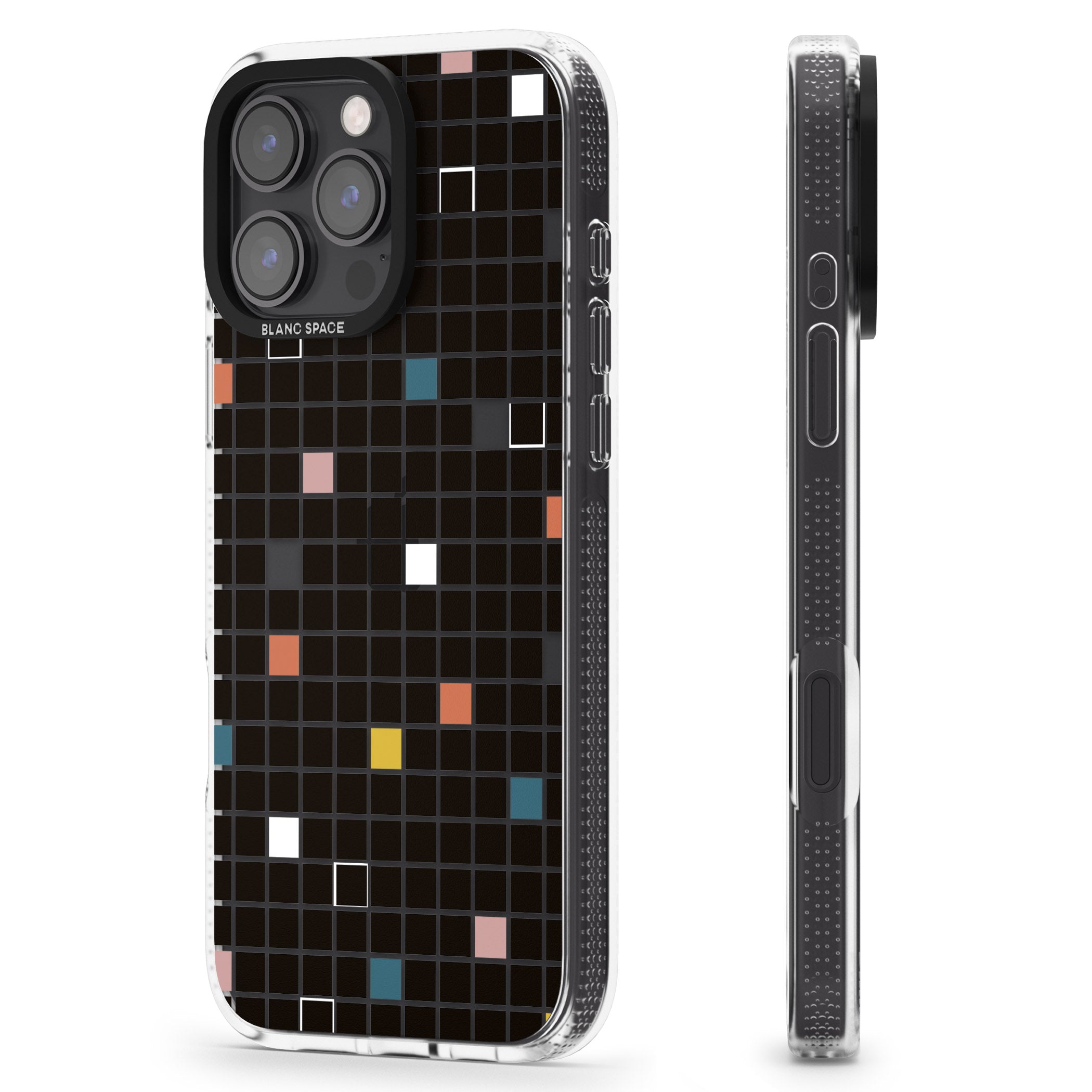 Earthtone Black Geometric Grid iPhone 16 Pro Max / 16 Pro Clear Case Impact Air - Blanc Space