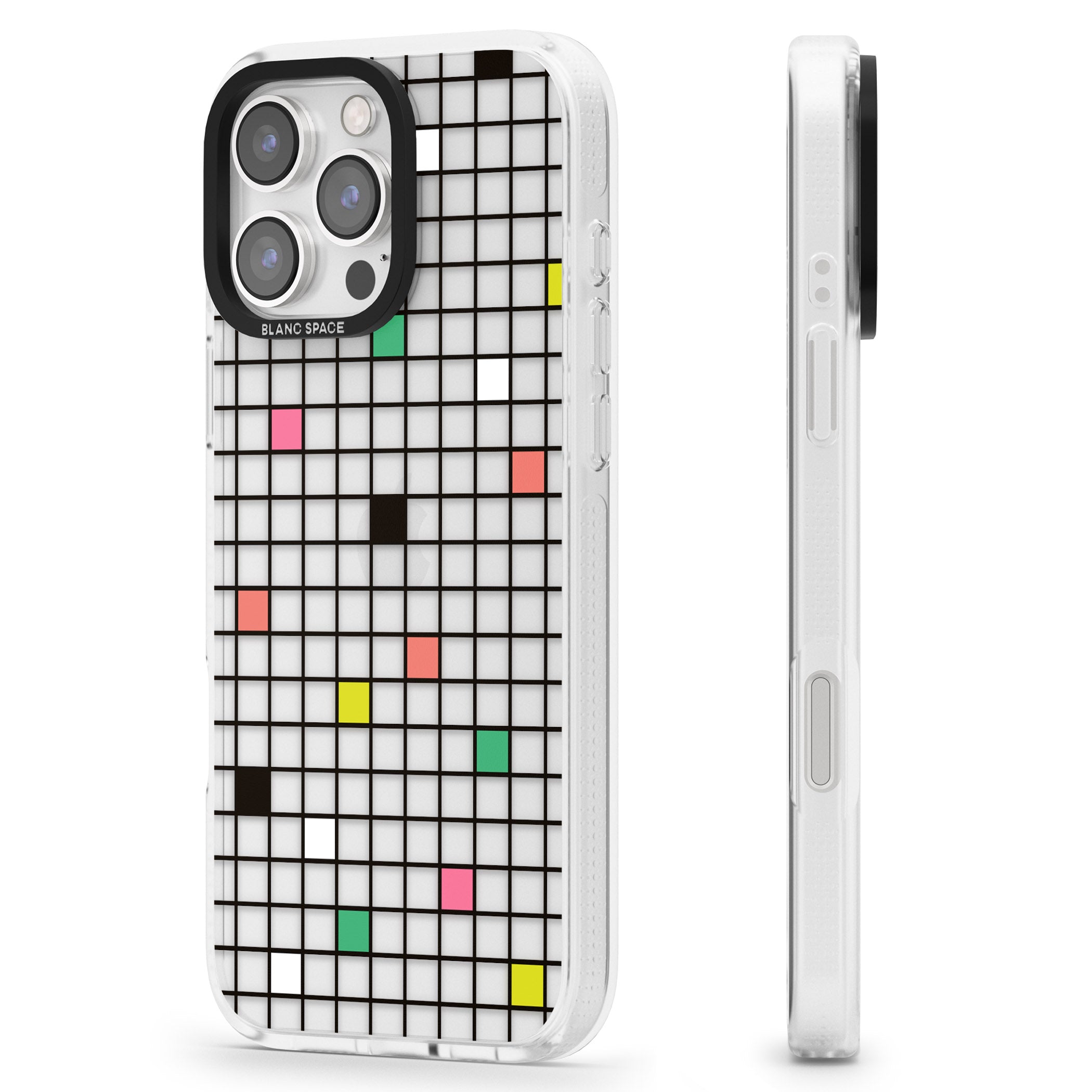 Vibrant Clear Geometric Grid iPhone 16 Pro Max / 16 Pro Clear Case Impact Air - Blanc Space