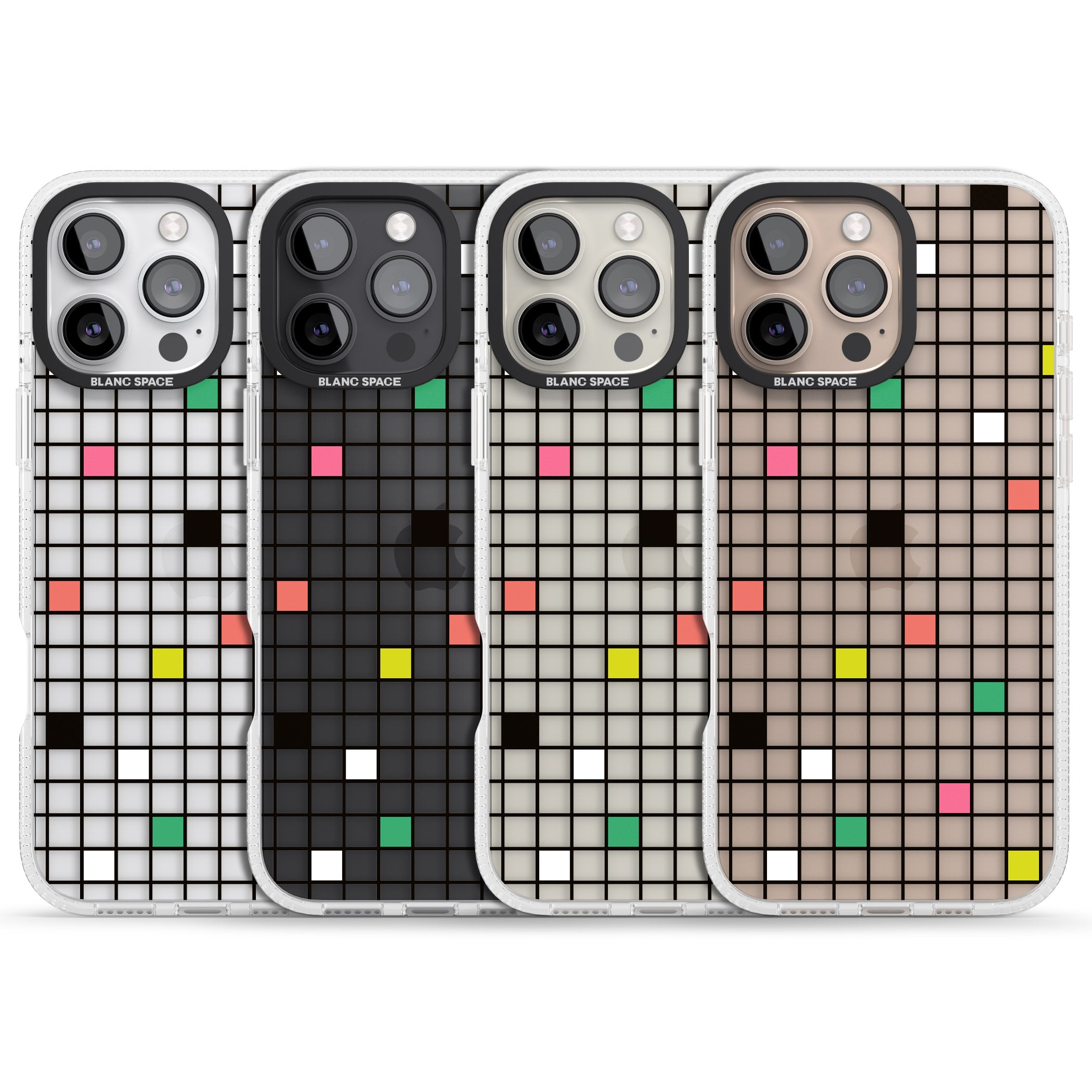 Vibrant Clear Geometric Grid iPhone 16 Pro Max / 16 Pro Clear Case Impact Air - Blanc Space