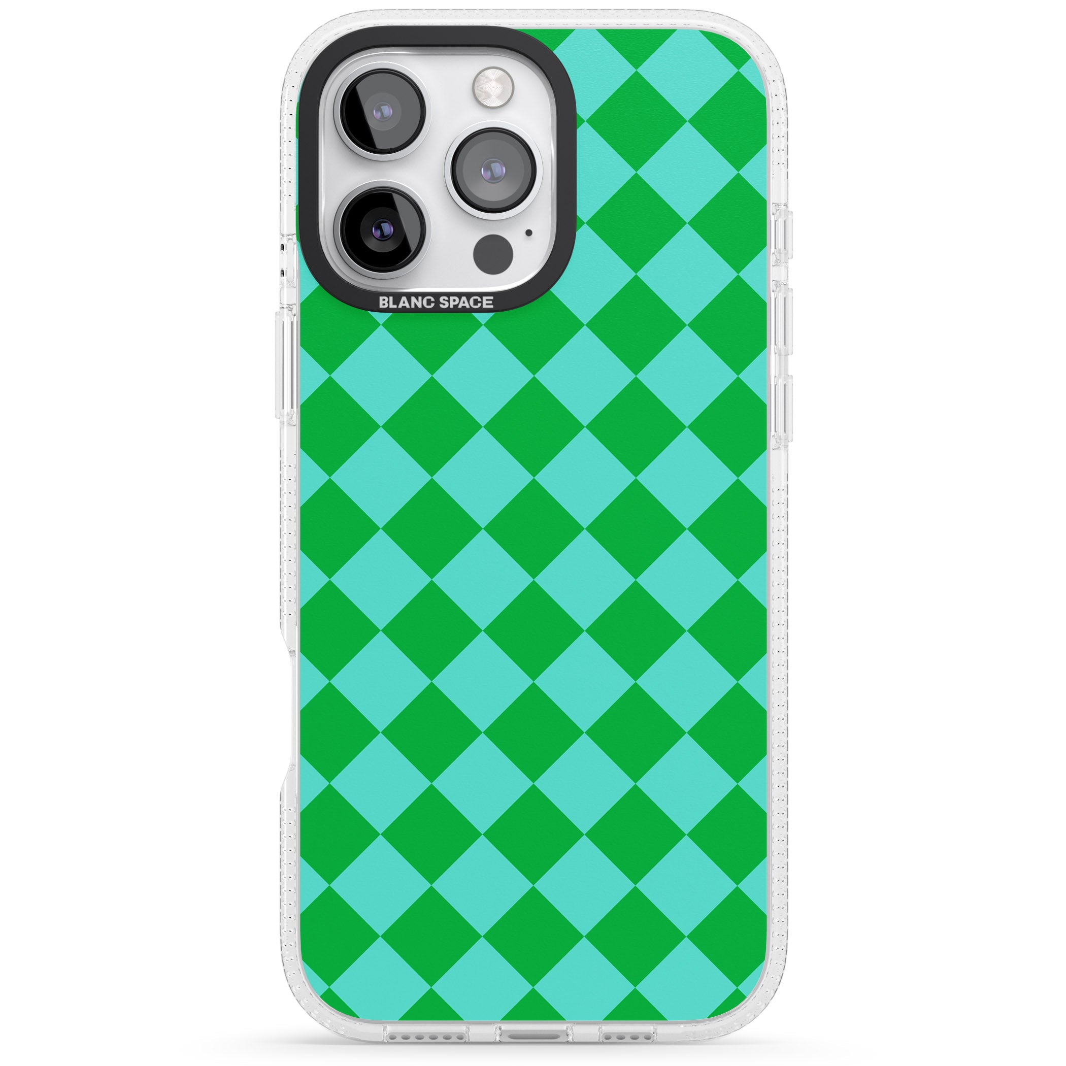 Retro Green Diamond Plaid iPhone 16 Pro Max / 16 Pro Clear Case Impact Air - Blanc Space