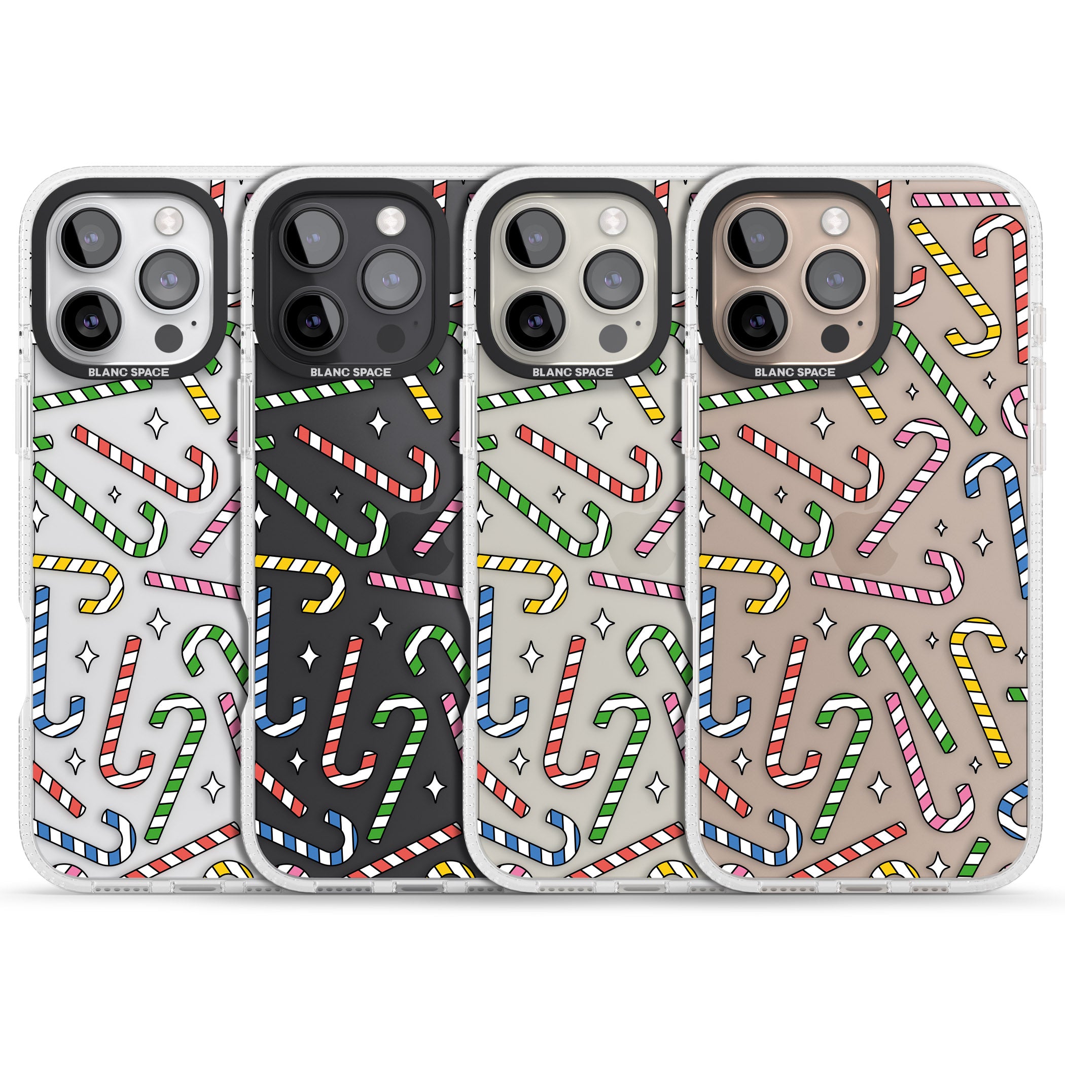 Colourful Stars & Candy Canes iPhone 16 Pro Max / 16 Pro Clear Case Impact Air - Blanc Space
