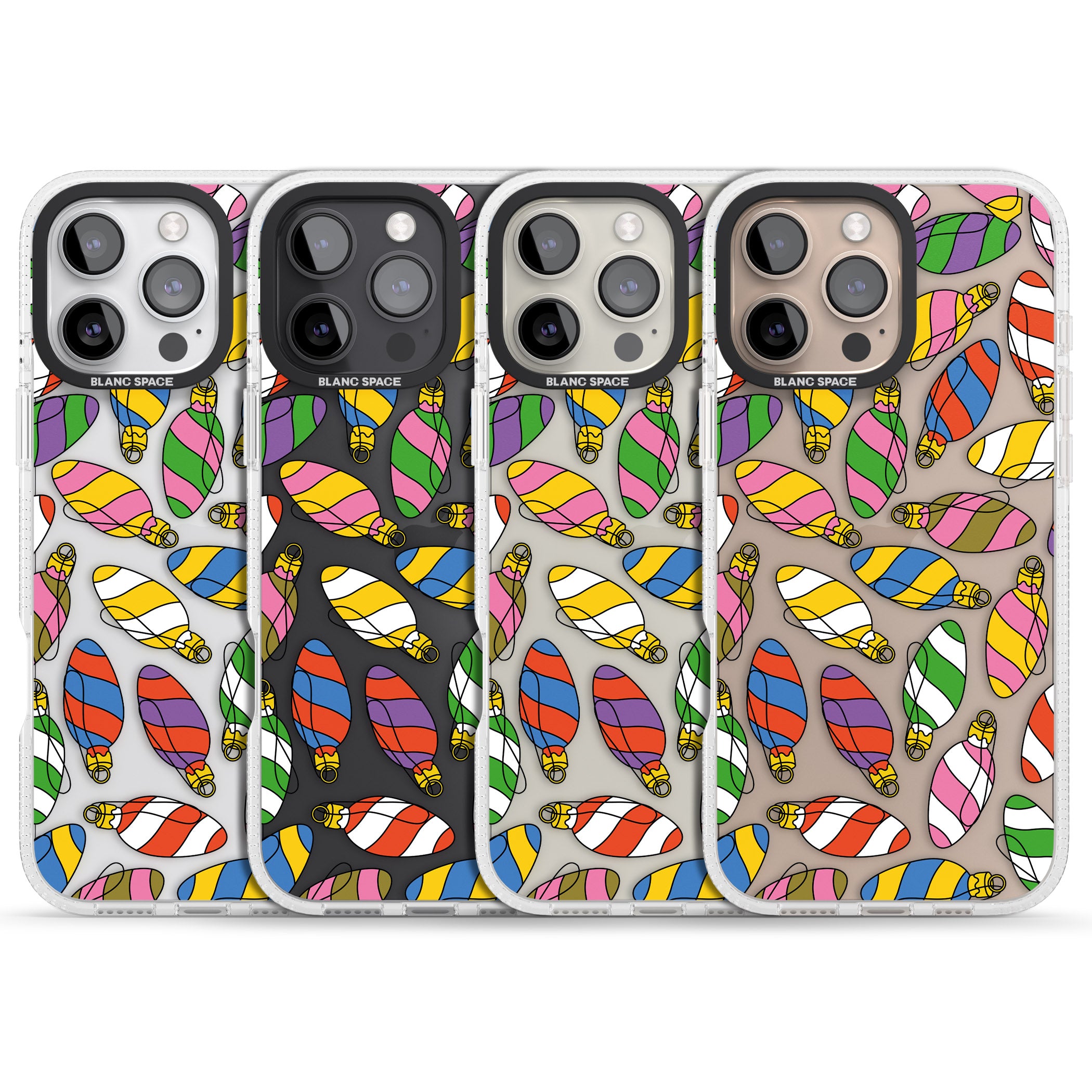 Colourful Holiday Ornaments iPhone 16 Pro Max / 16 Pro Clear Case Impact Air - Blanc Space