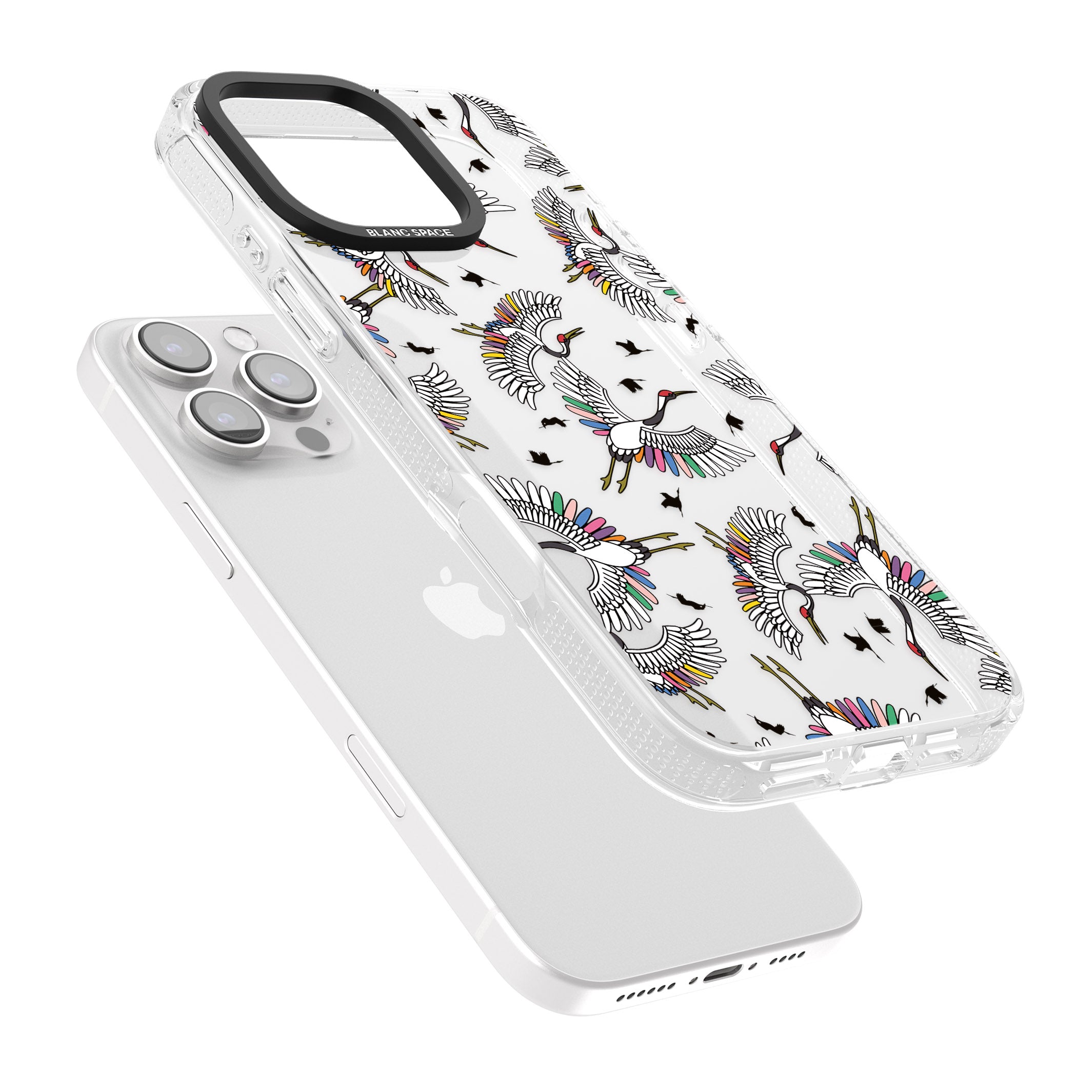 Colourful Crane Pattern iPhone 16 Pro Max / 16 Pro Clear Case Impact Air - Blanc Space