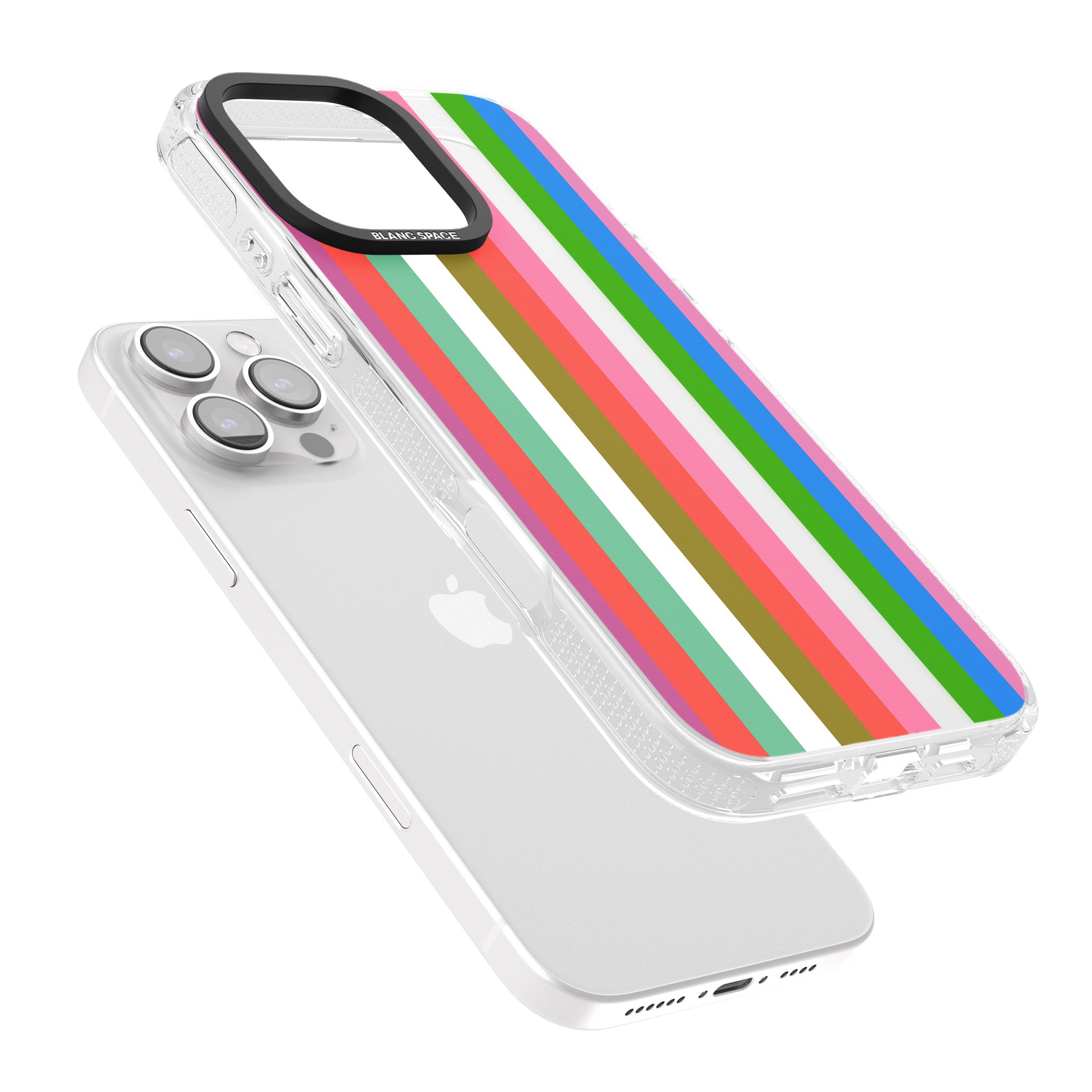 Vibrant Stripes iPhone 16 Pro Max / 16 Pro Clear Case Impact Air - Blanc Space
