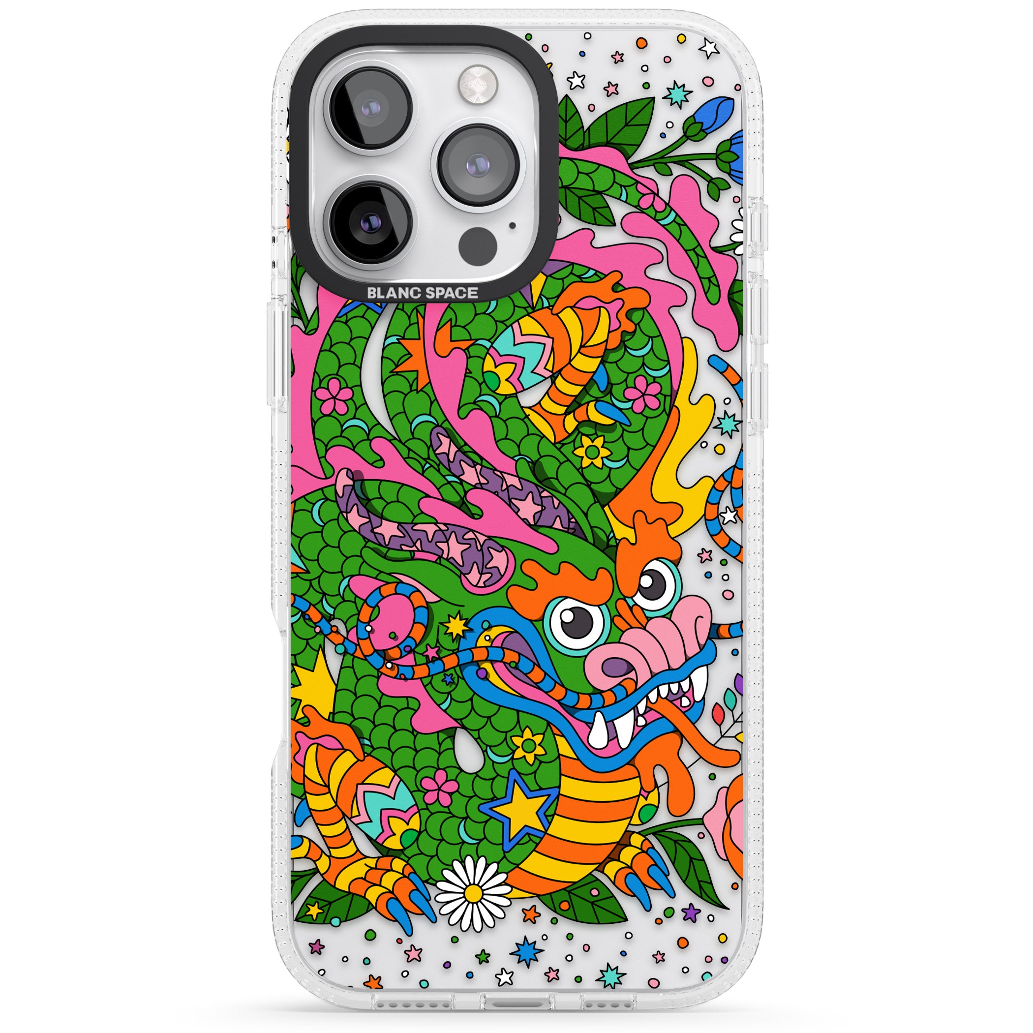 Psychedelic Jungle Dragon iPhone 16 Pro Max / 16 Pro Clear Case Impact Air - Blanc Space
