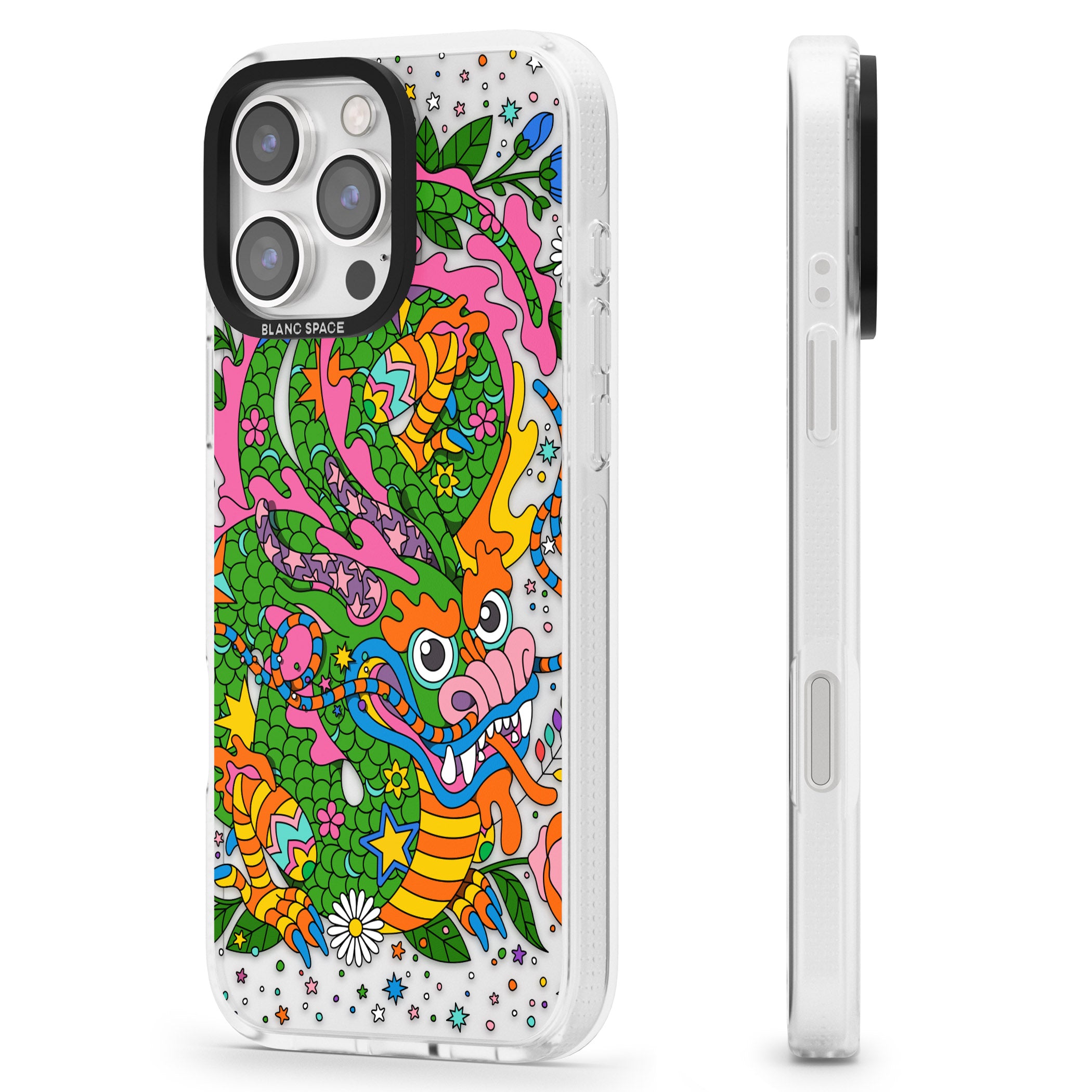 Psychedelic Jungle Dragon iPhone 16 Pro Max / 16 Pro Clear Case Impact Air - Blanc Space