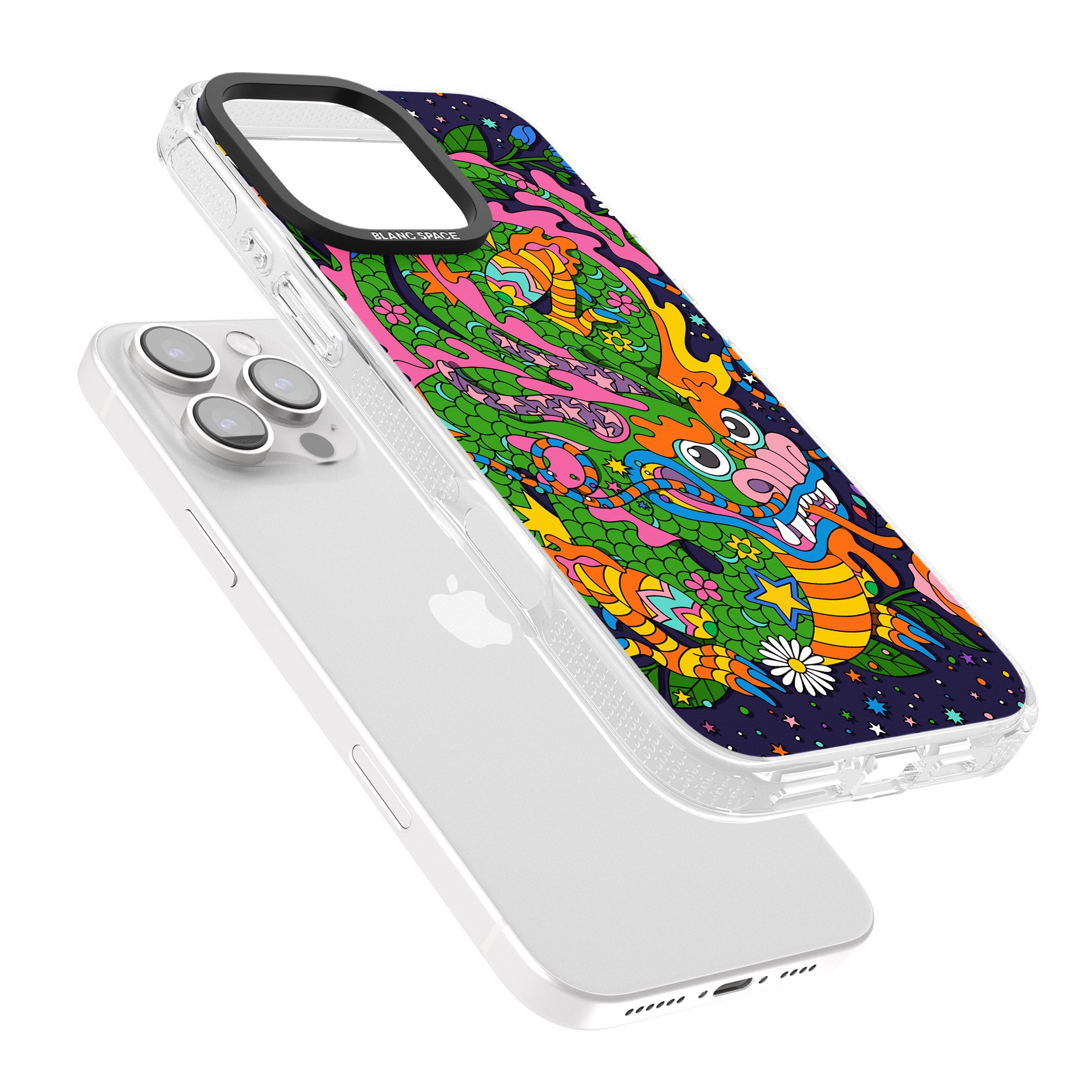 Psychedelic Jungle Dragon (Purple) iPhone 16 Pro Max / 16 Pro Clear Case Impact Air - Blanc Space