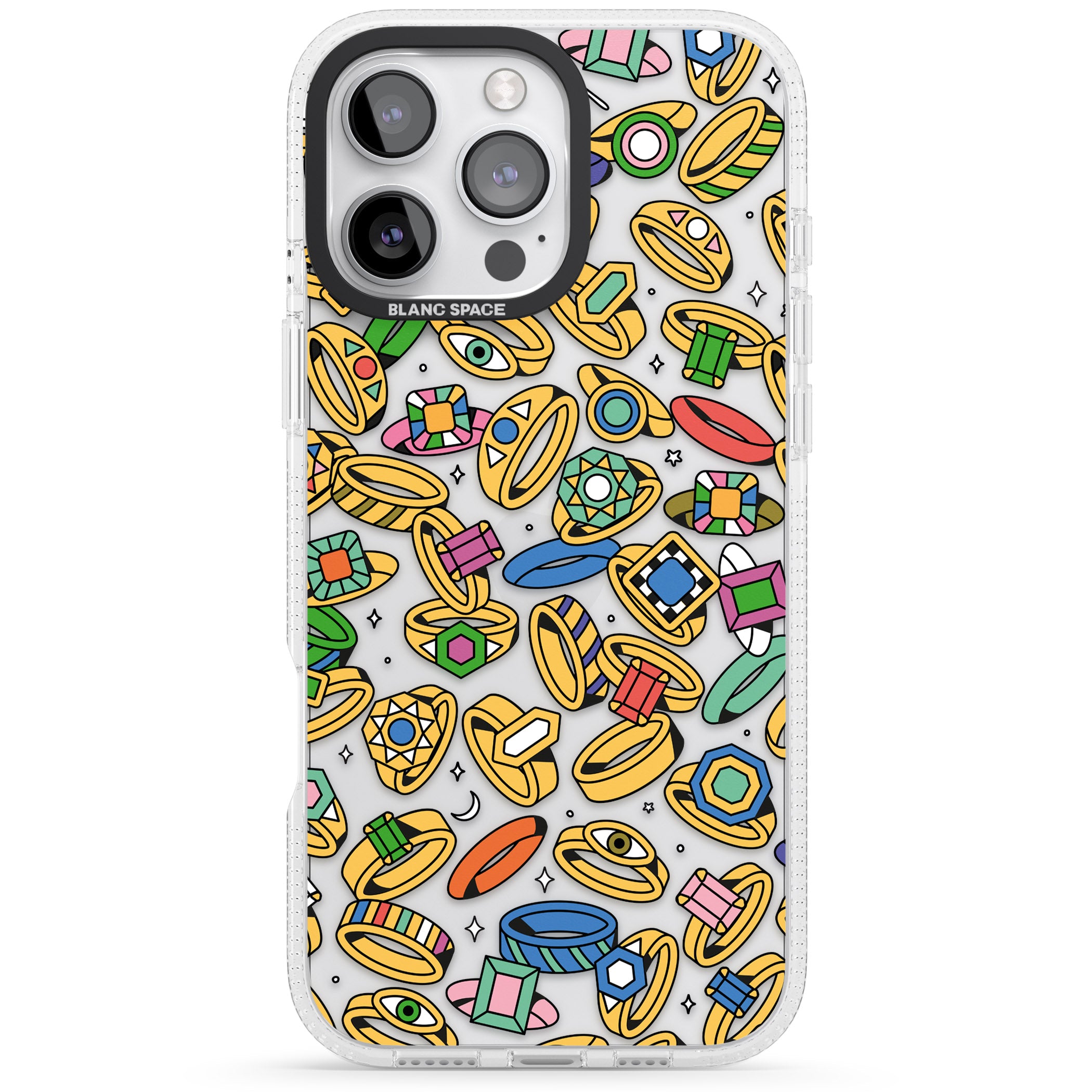 Gemstone Glitz iPhone 16 Pro Max / 16 Pro Clear Case Impact Air - Blanc Space