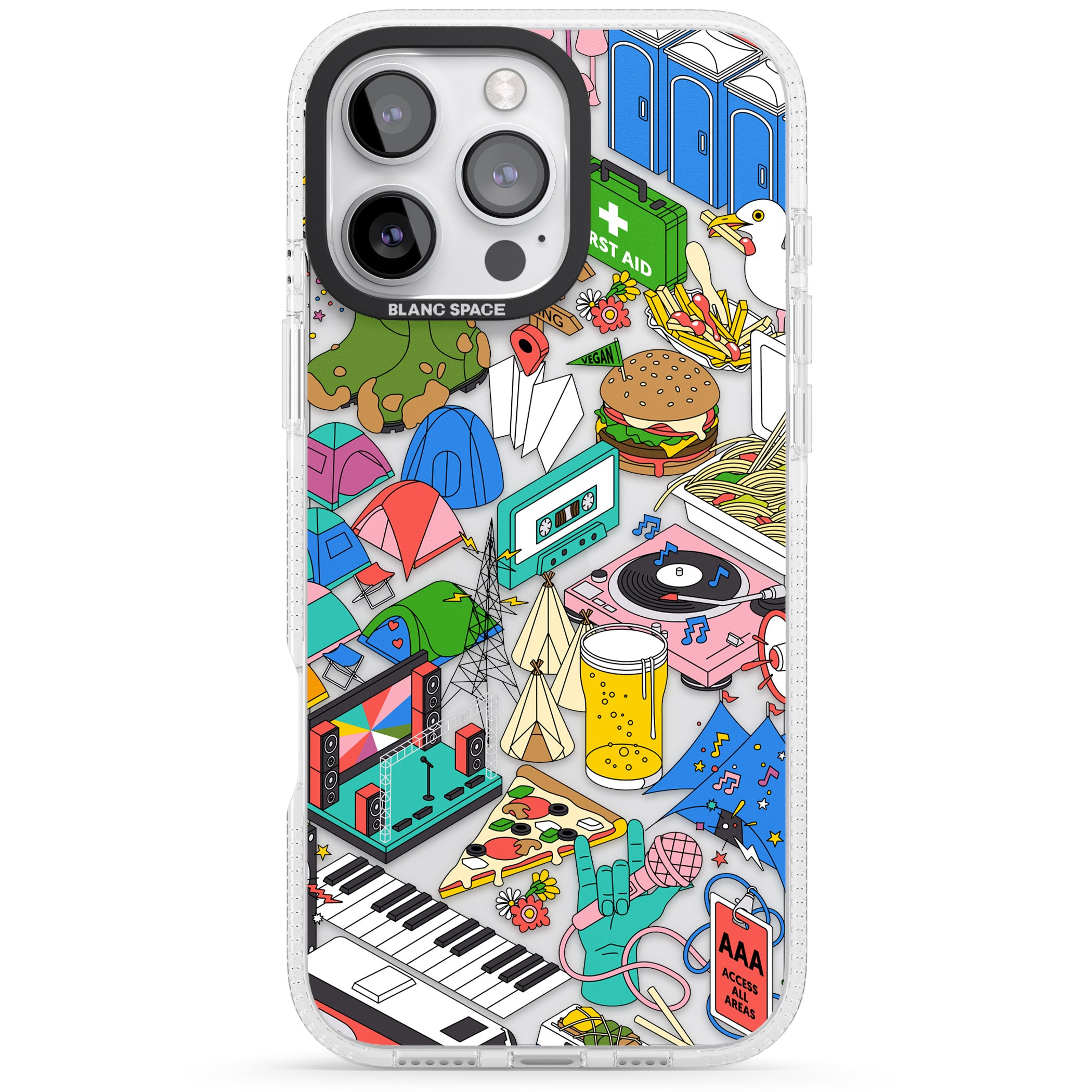 Festival Frenzy iPhone 16 Pro Max / 16 Pro Clear Case Impact Air - Blanc Space