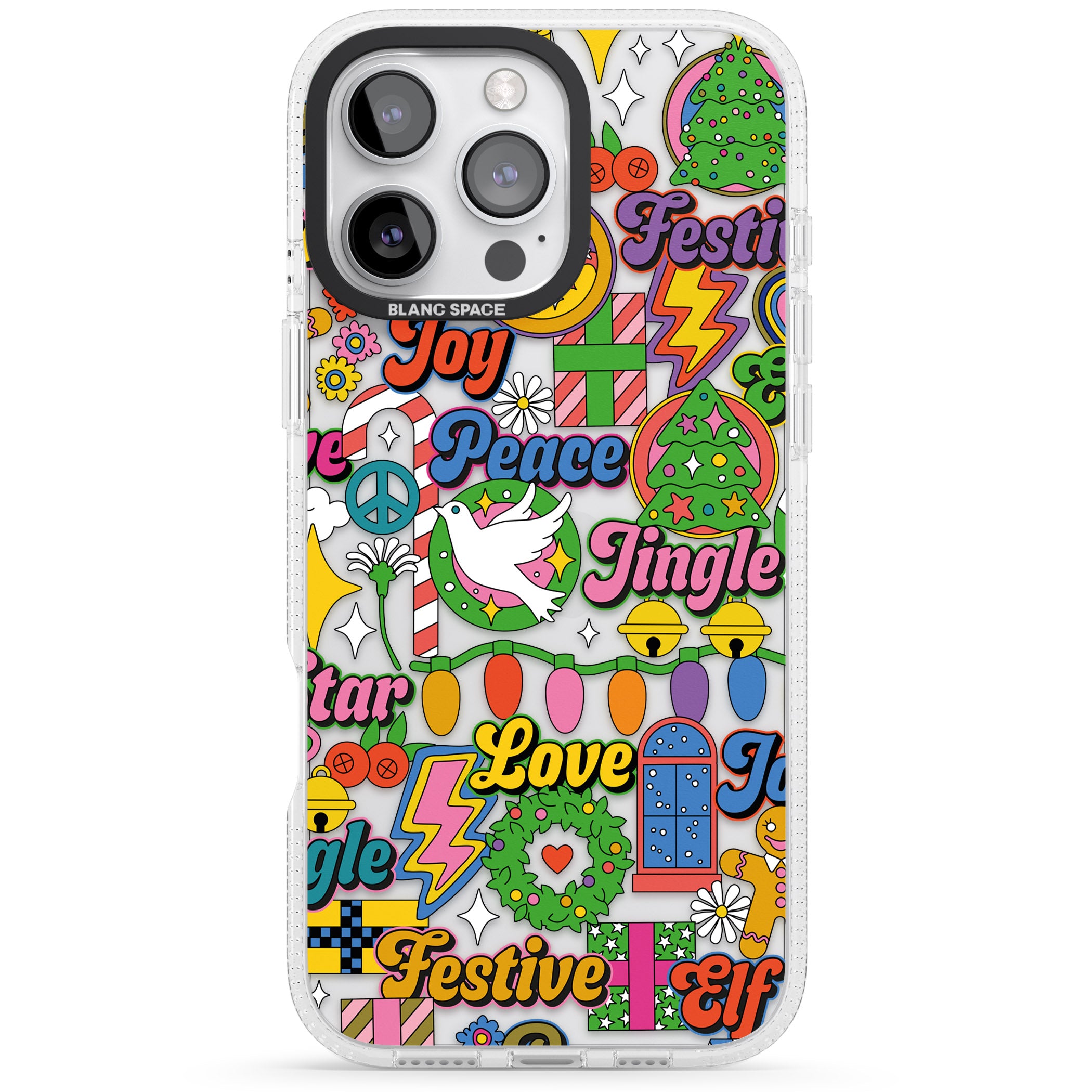 Peace & Festivities iPhone 16 Pro Max / 16 Pro Clear Case Impact Air - Blanc Space