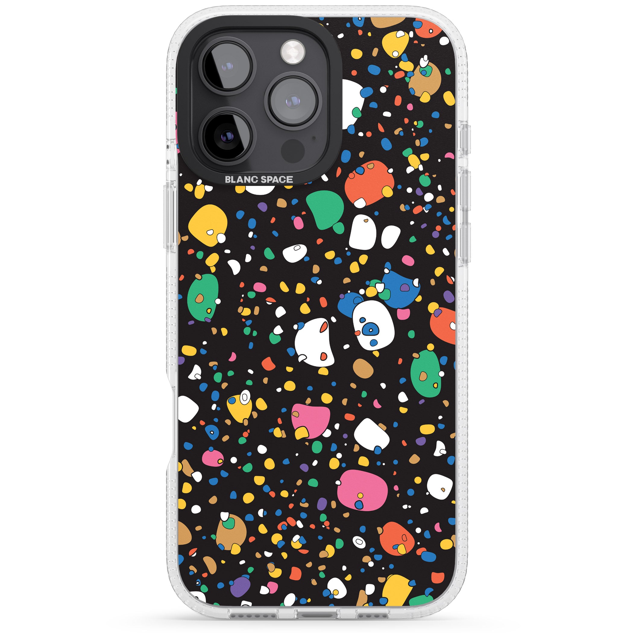 Colourful Confetti Pebbles (Black) iPhone 16 Pro Max / 16 Pro Clear Case Impact Air - Blanc Space