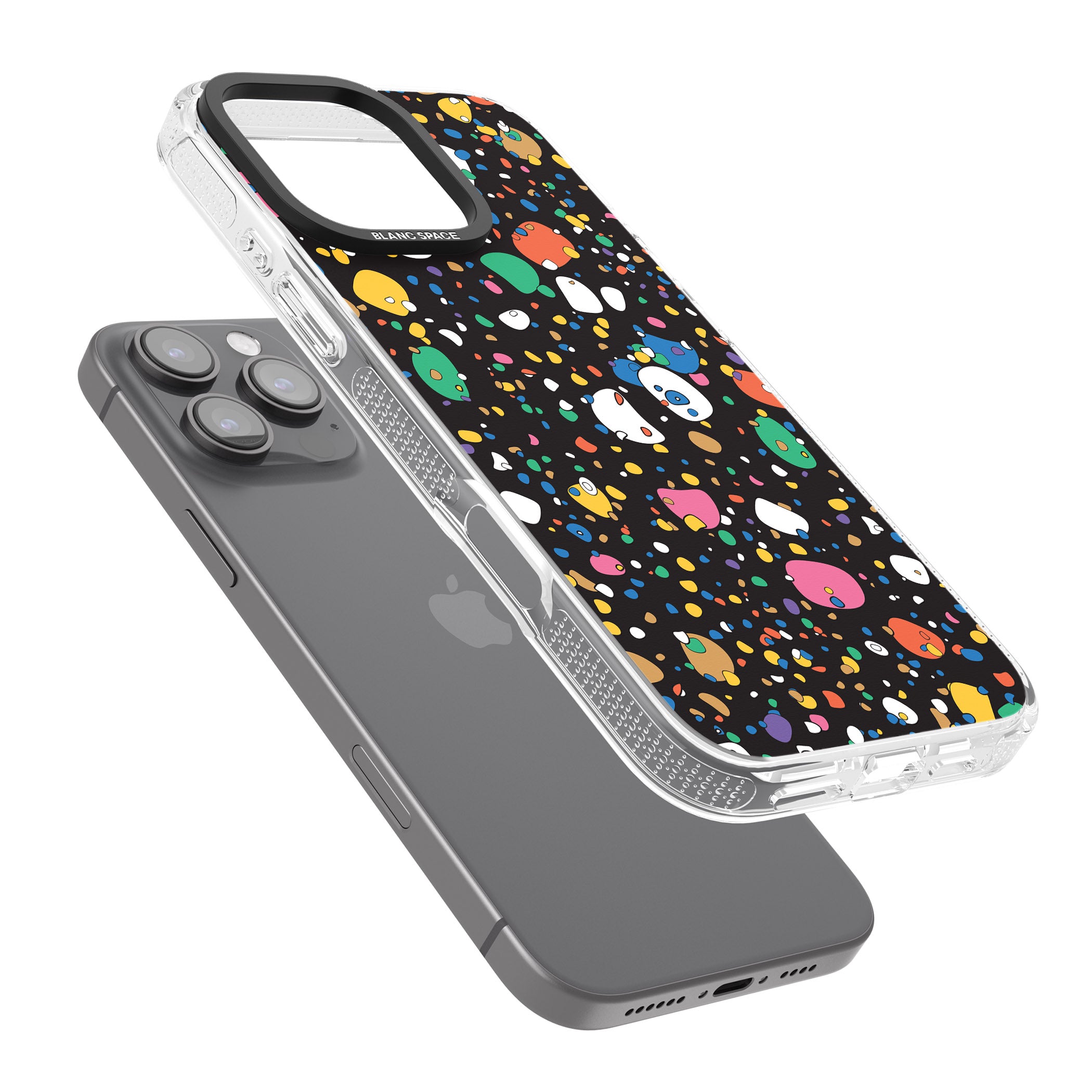 Colourful Confetti Pebbles (Black) iPhone 16 Pro Max / 16 Pro Clear Case Impact Air - Blanc Space