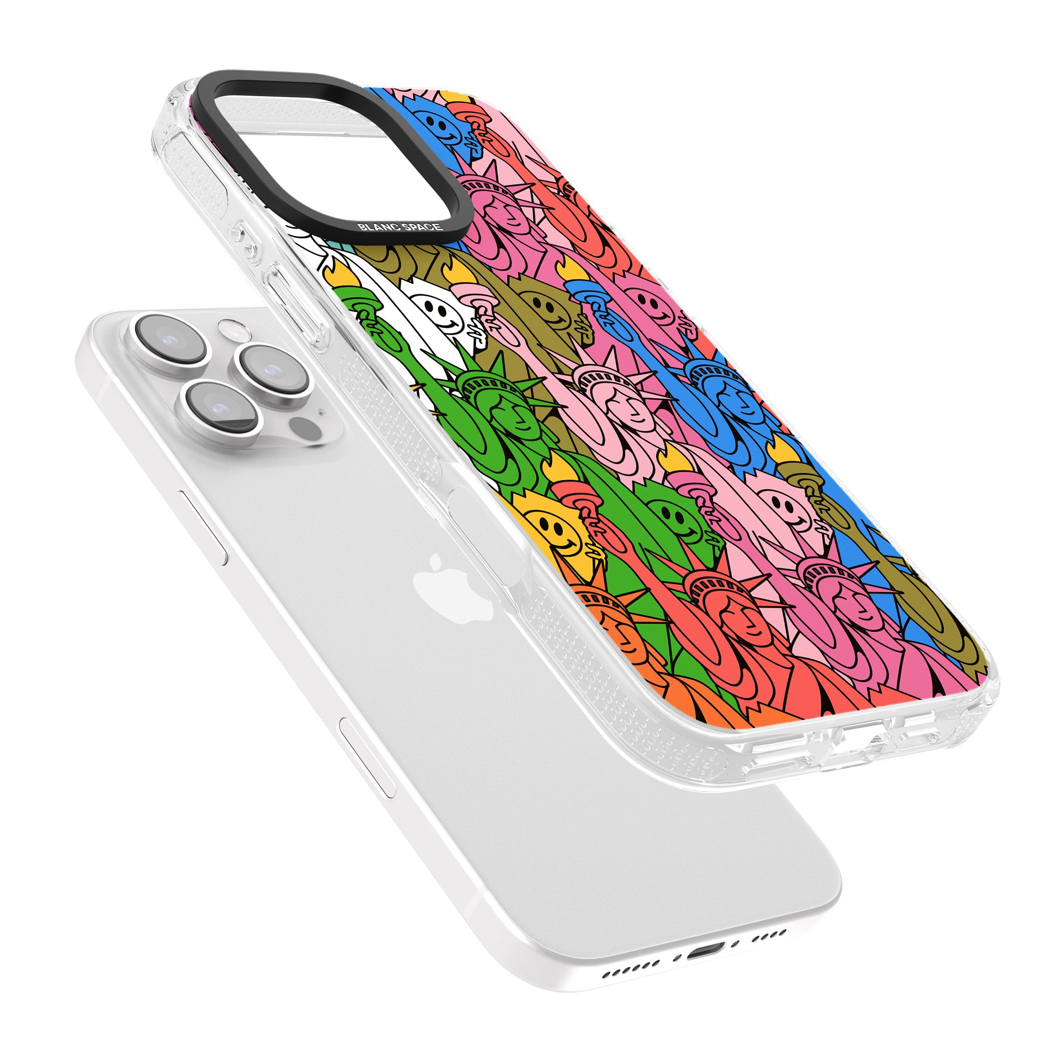 Multicolour Liberty Pattern iPhone 16 Pro Max / 16 Pro Clear Case Impact Air - Blanc Space