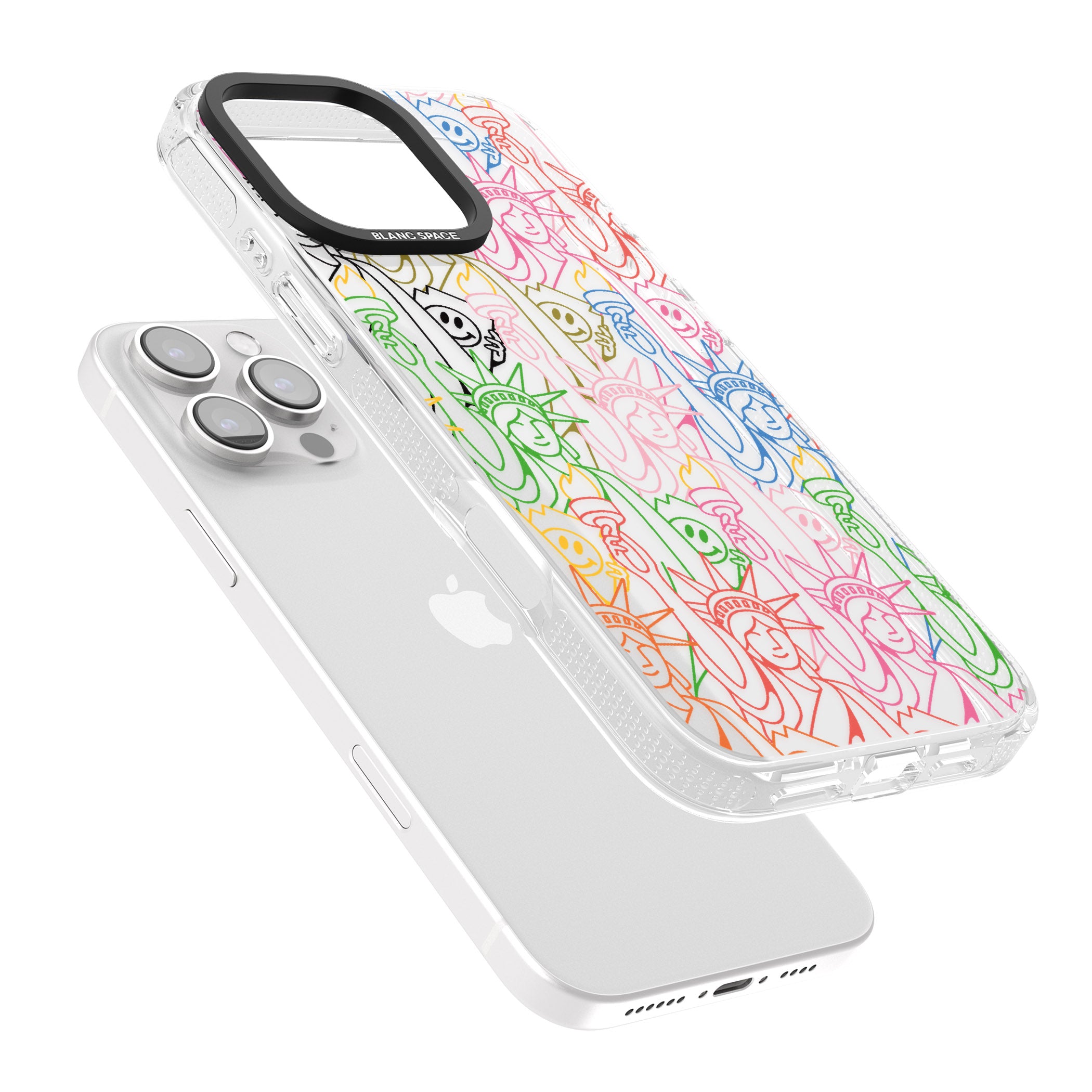 Multicolour Liberty Line Pattern iPhone 16 Pro Max / 16 Pro Clear Case Impact Air - Blanc Space