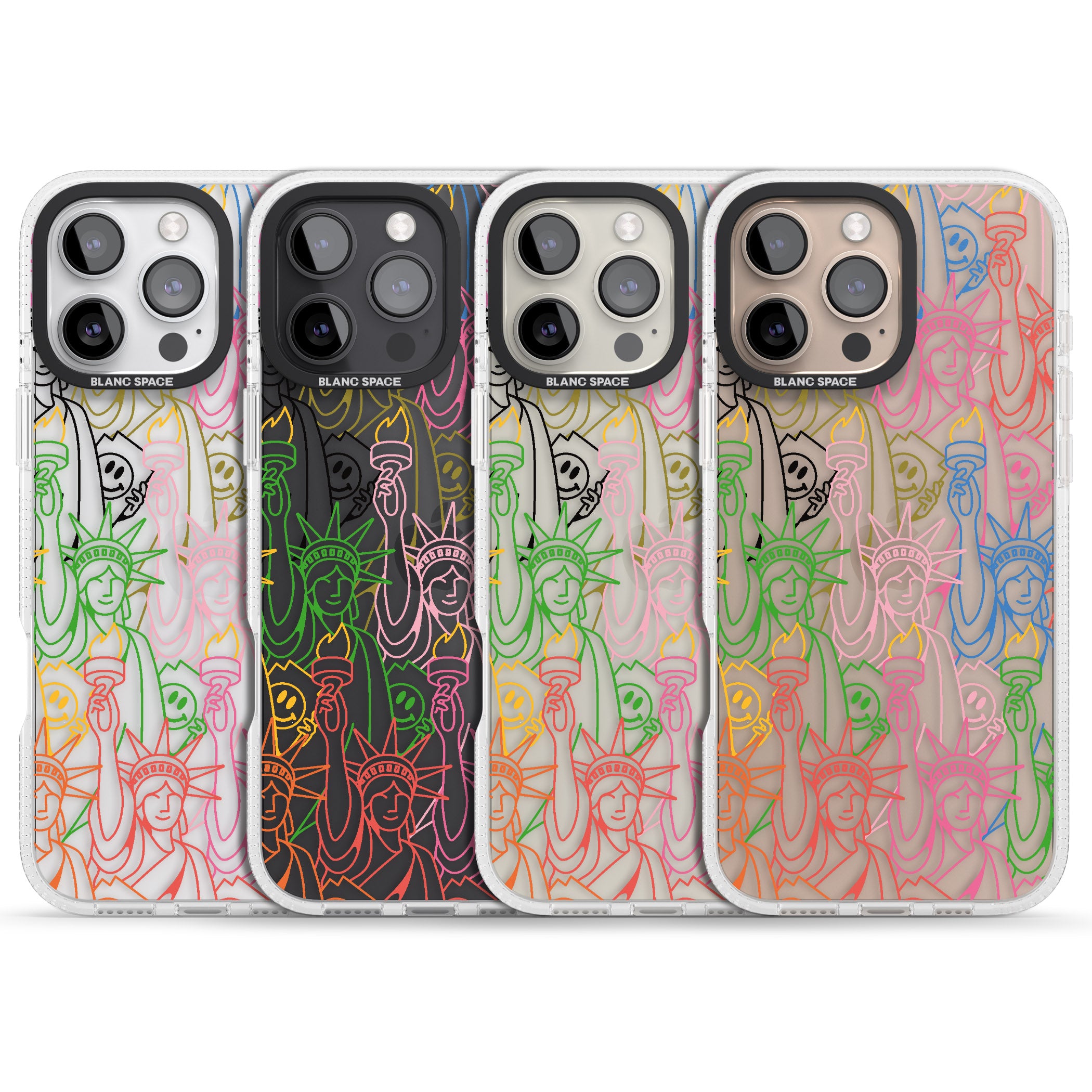 Multicolour Liberty Line Pattern iPhone 16 Pro Max / 16 Pro Clear Case Impact Air - Blanc Space