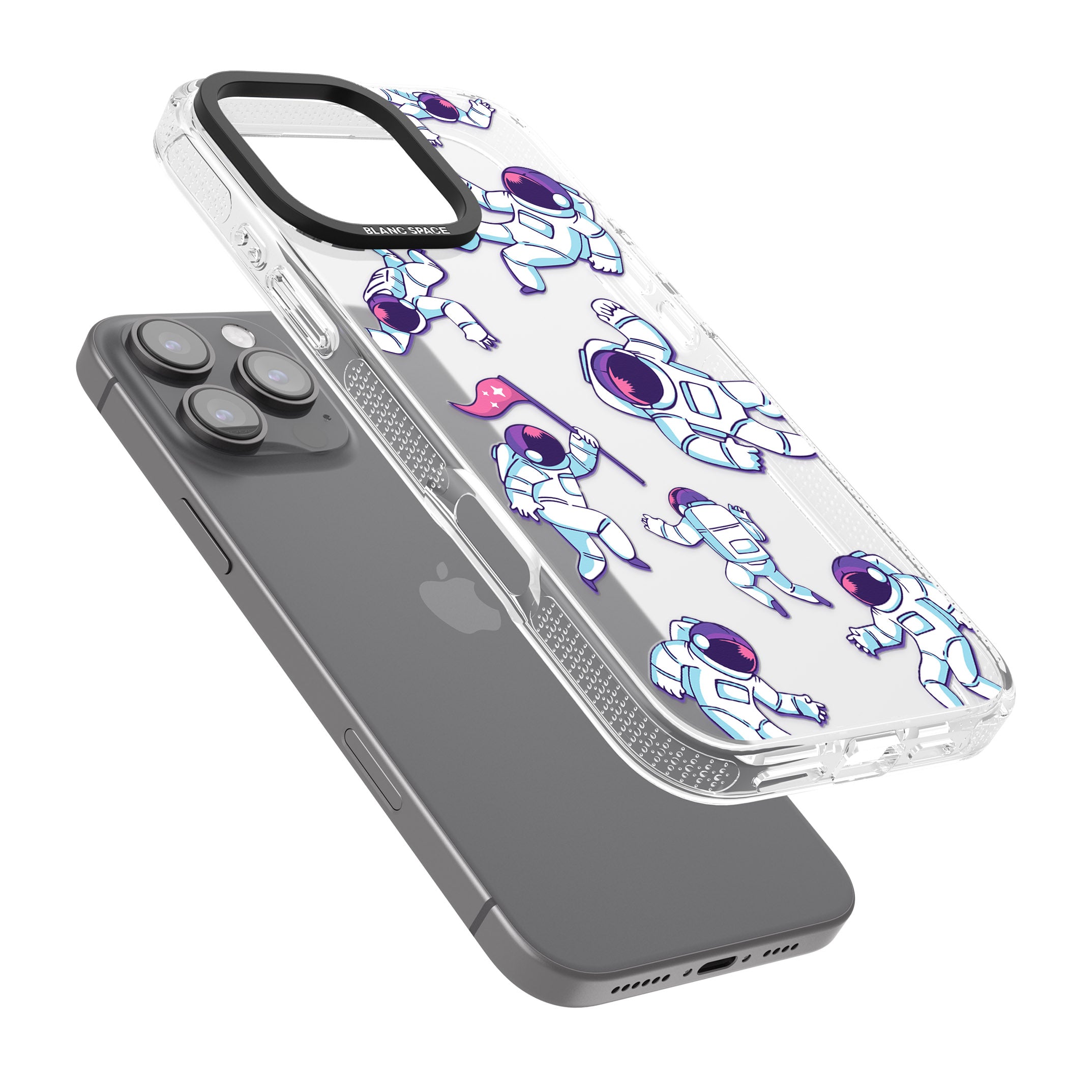 Astronaut Pattern iPhone 16 Pro Max / 16 Pro Clear Case Impact Air - Blanc Space