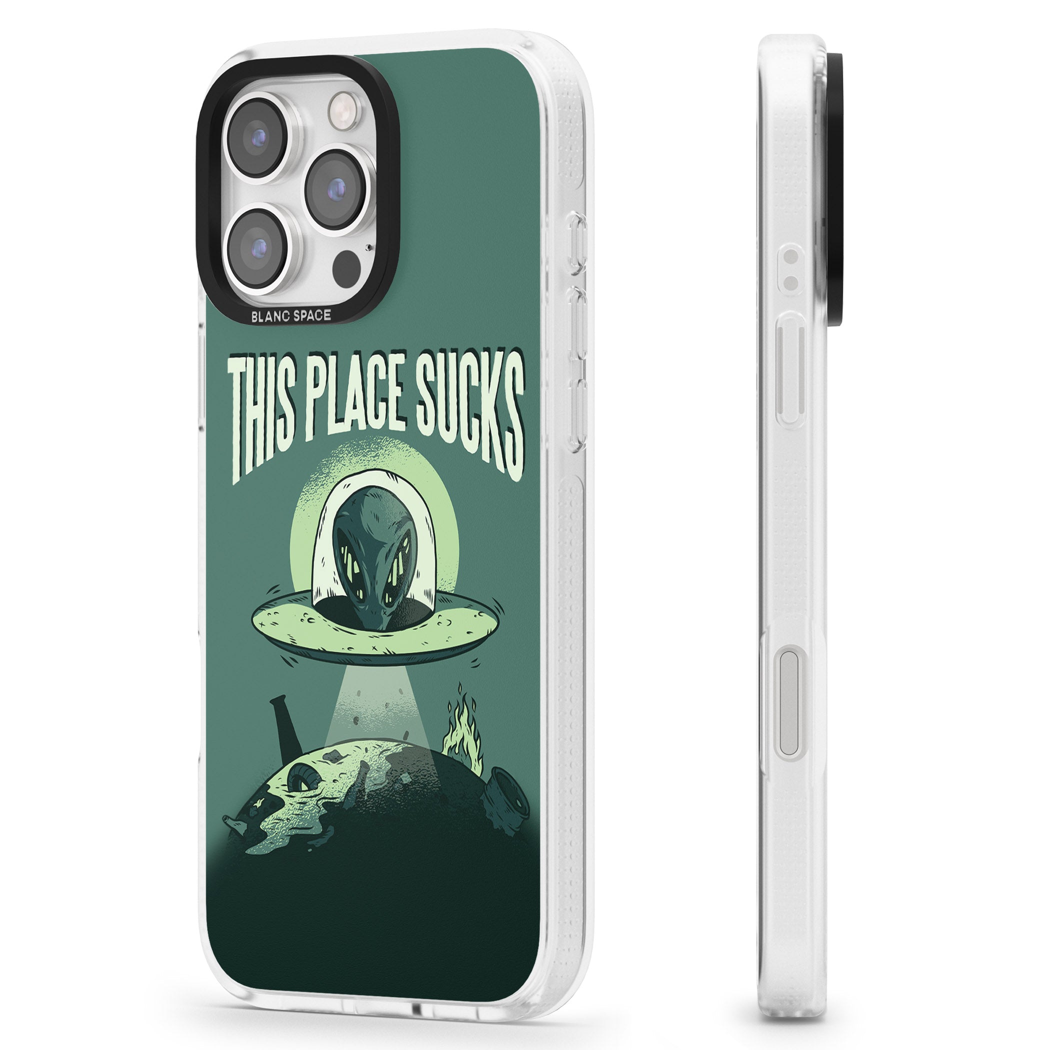 EARTH SUCKS iPhone 16 Pro Max / 16 Pro Clear Case Impact Air - Blanc Space