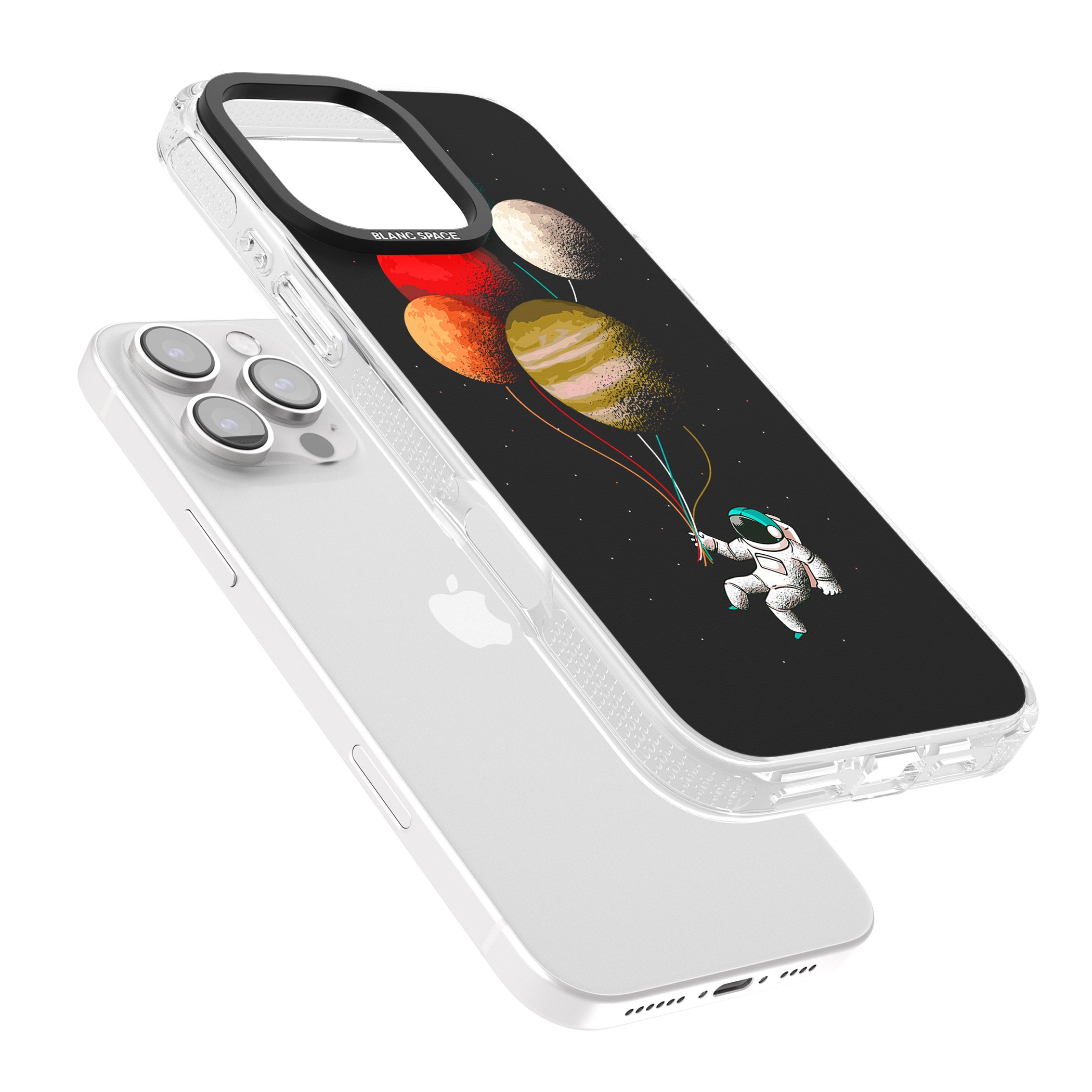 Astronaut Balloon Planets iPhone 16 Pro Max / 16 Pro Clear Case Impact Air - Blanc Space