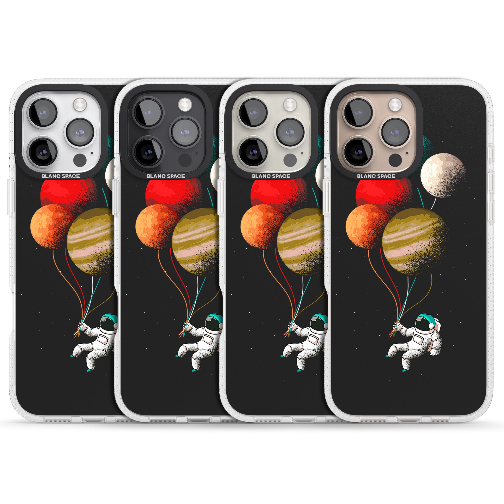 Astronaut Balloon Planets iPhone 16 Pro Max / 16 Pro Clear Case Impact Air - Blanc Space