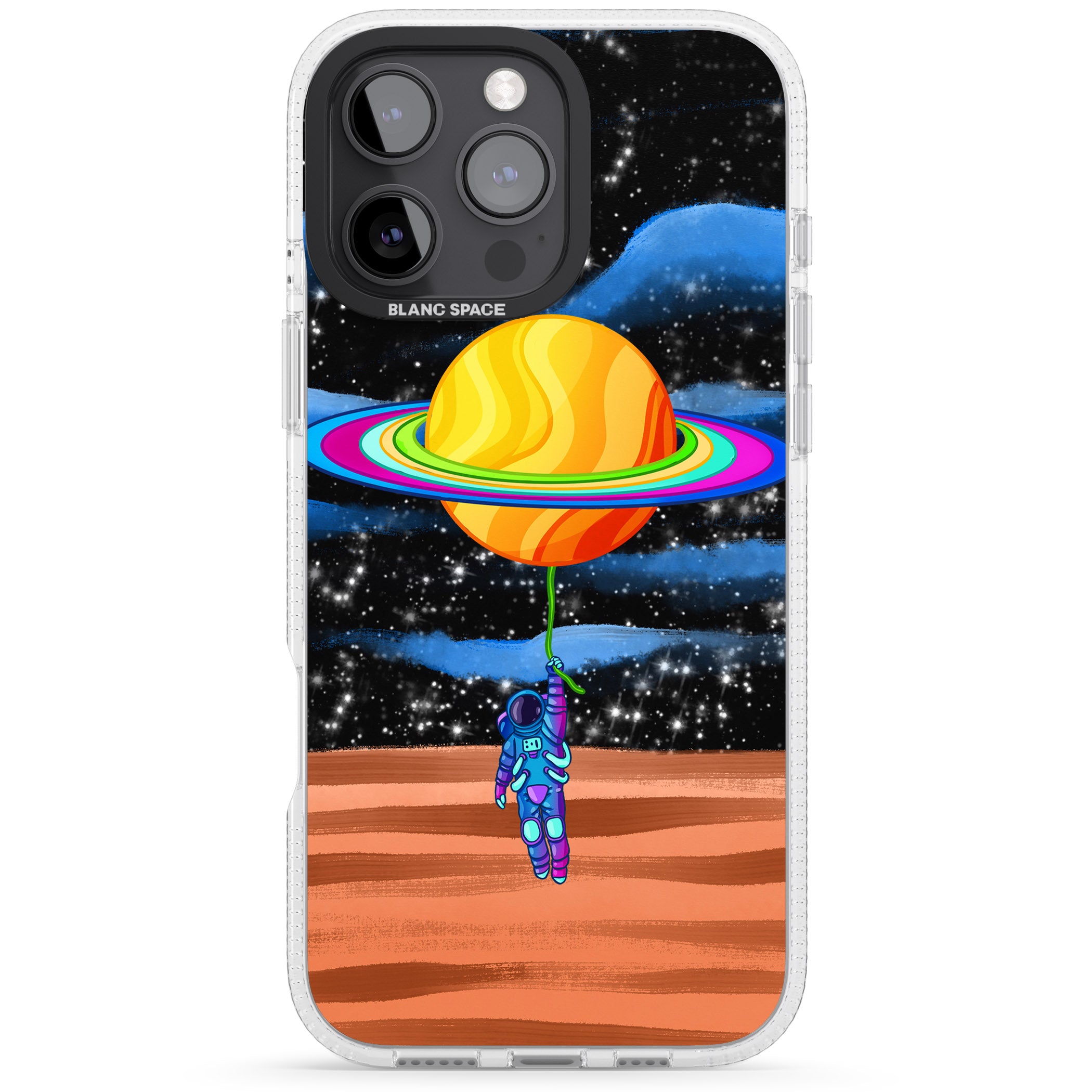 World On Helium iPhone 16 Pro Max / 16 Pro Clear Case Impact Air - Blanc Space