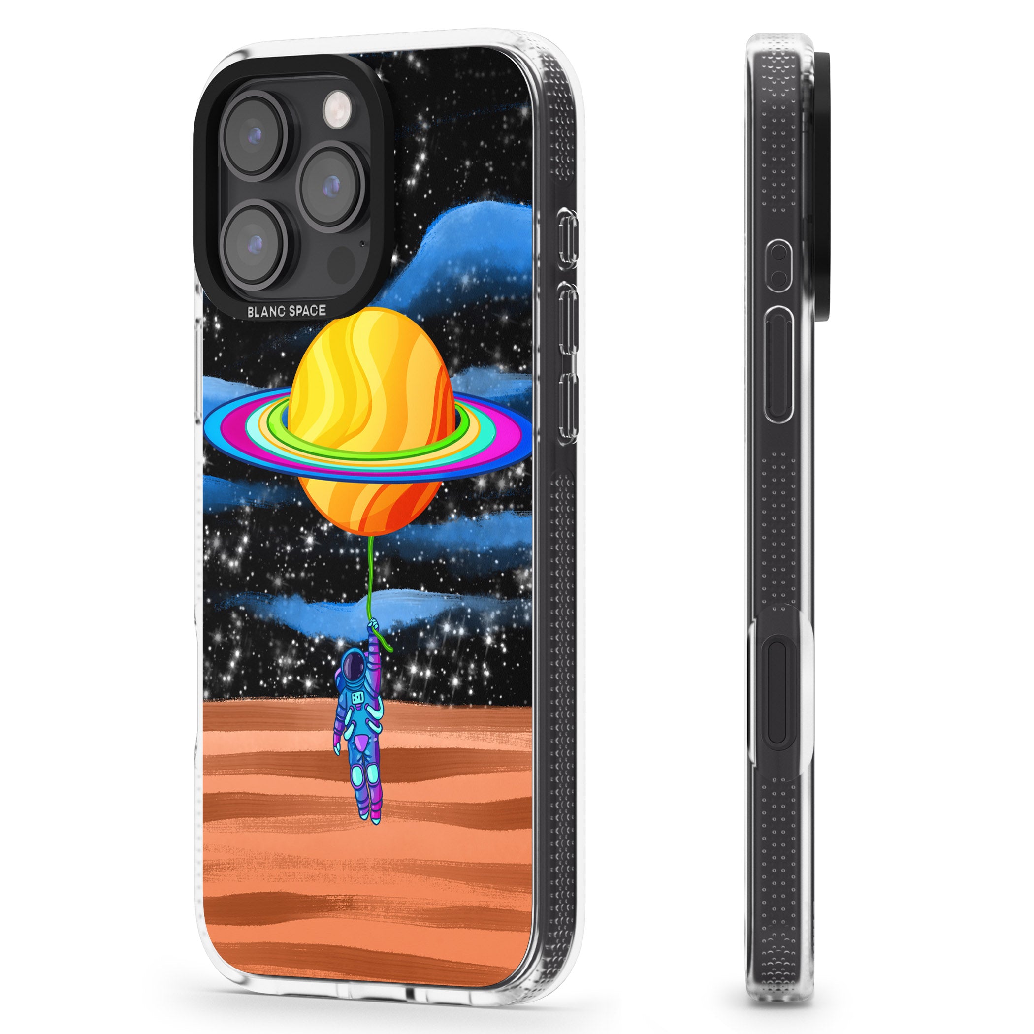 World On Helium iPhone 16 Pro Max / 16 Pro Clear Case Impact Air - Blanc Space