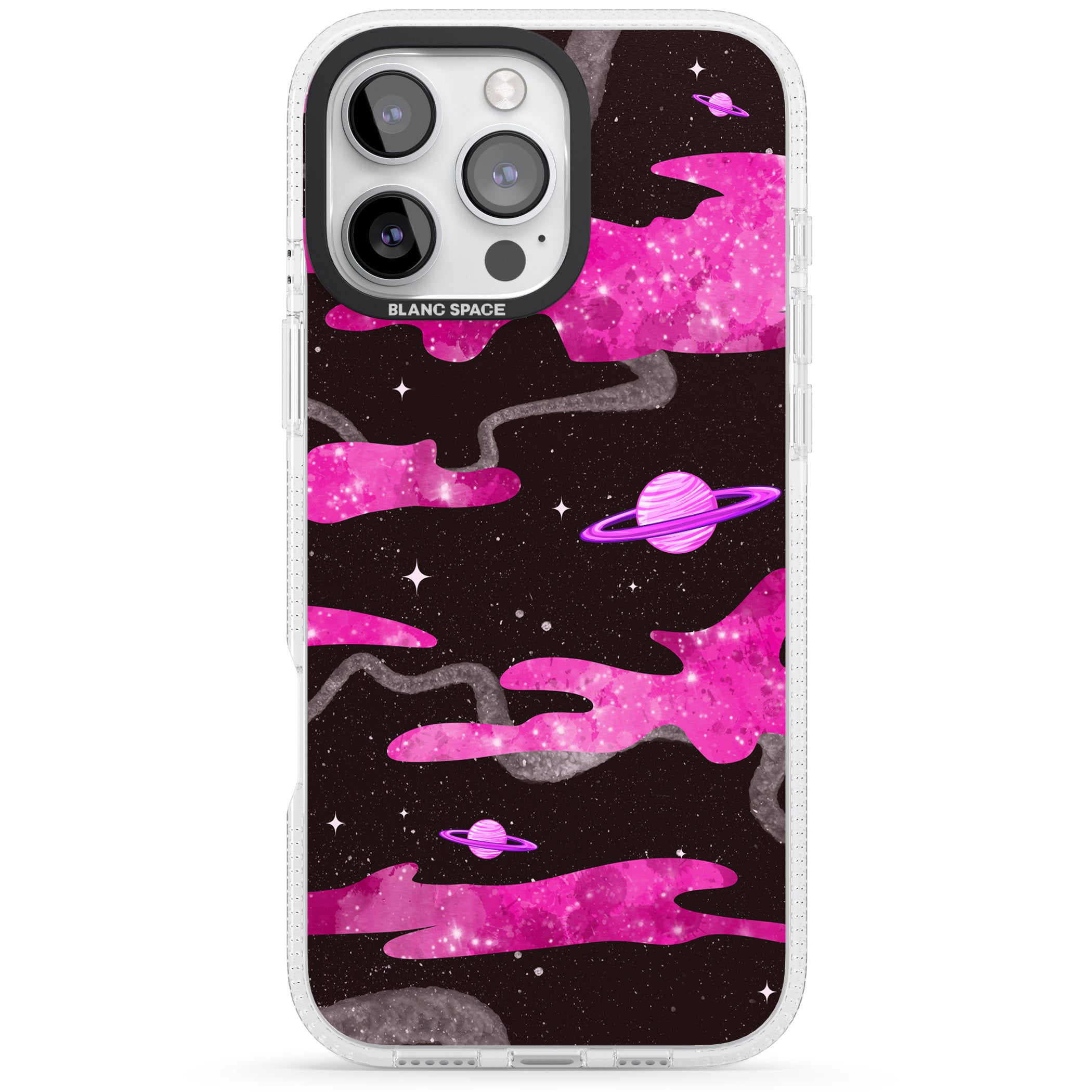 Pink Galaxy iPhone 16 Pro Max / 16 Pro Clear Case Impact Air - Blanc Space