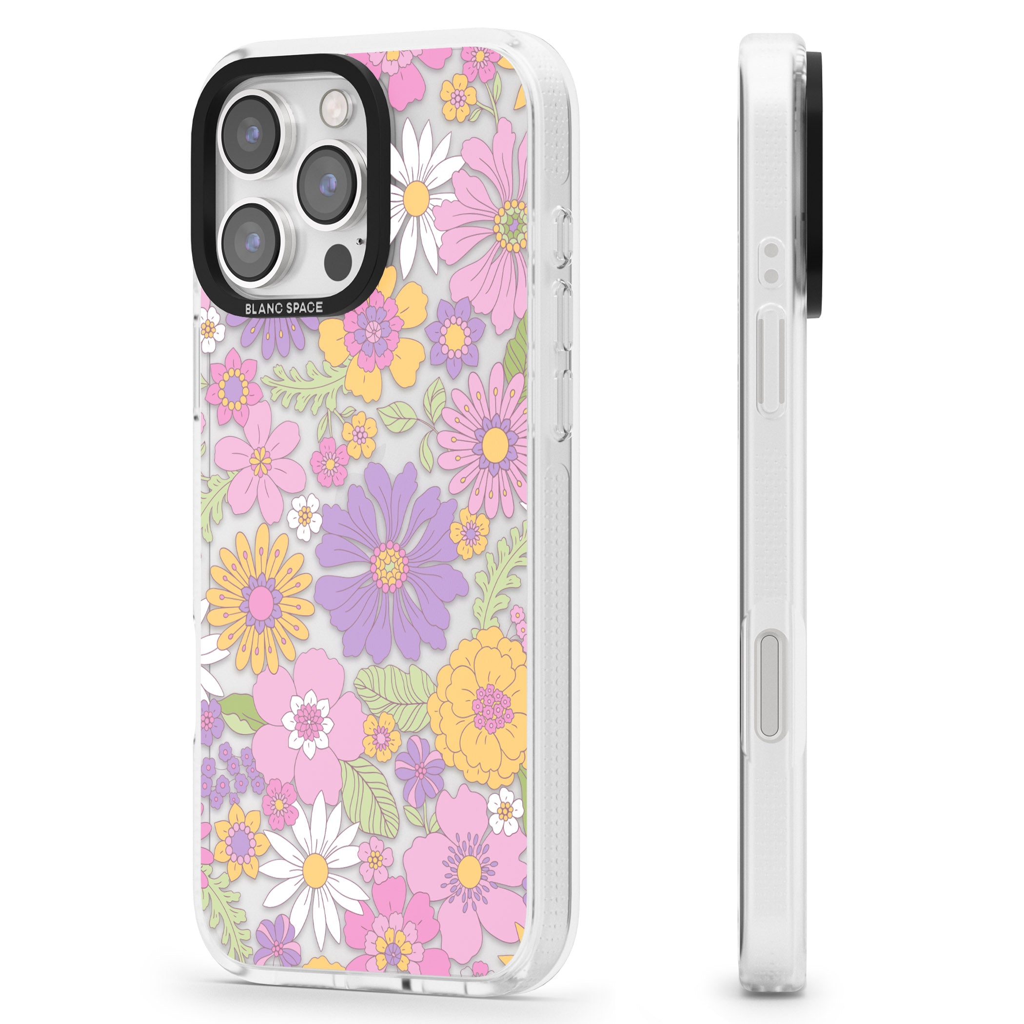 Soft Flower Mix iPhone 16 Pro Max / 16 Pro Clear Case Impact Air - Blanc Space