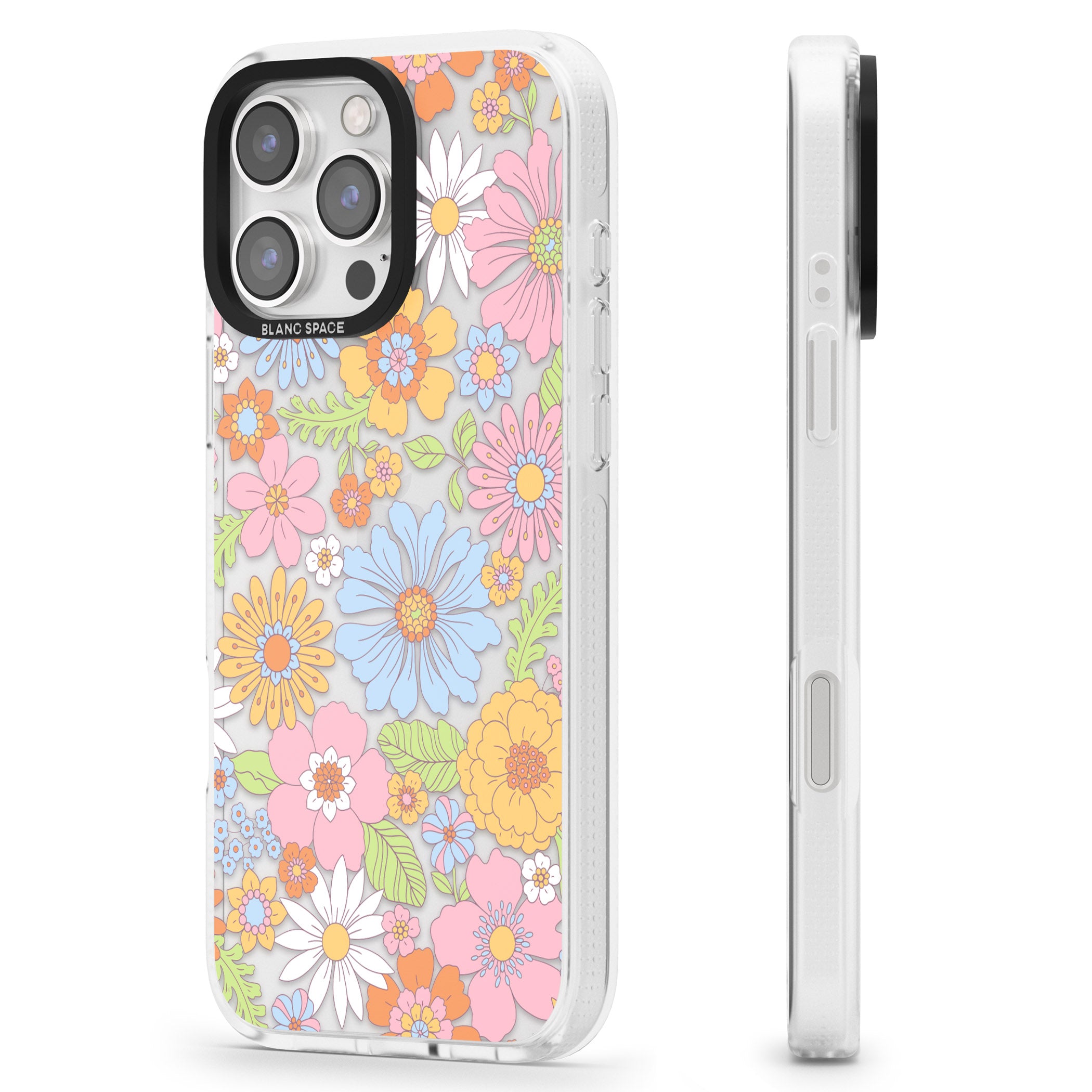 Pastel Flower Pattern iPhone 16 Pro Max / 16 Pro Clear Case Impact Air - Blanc Space
