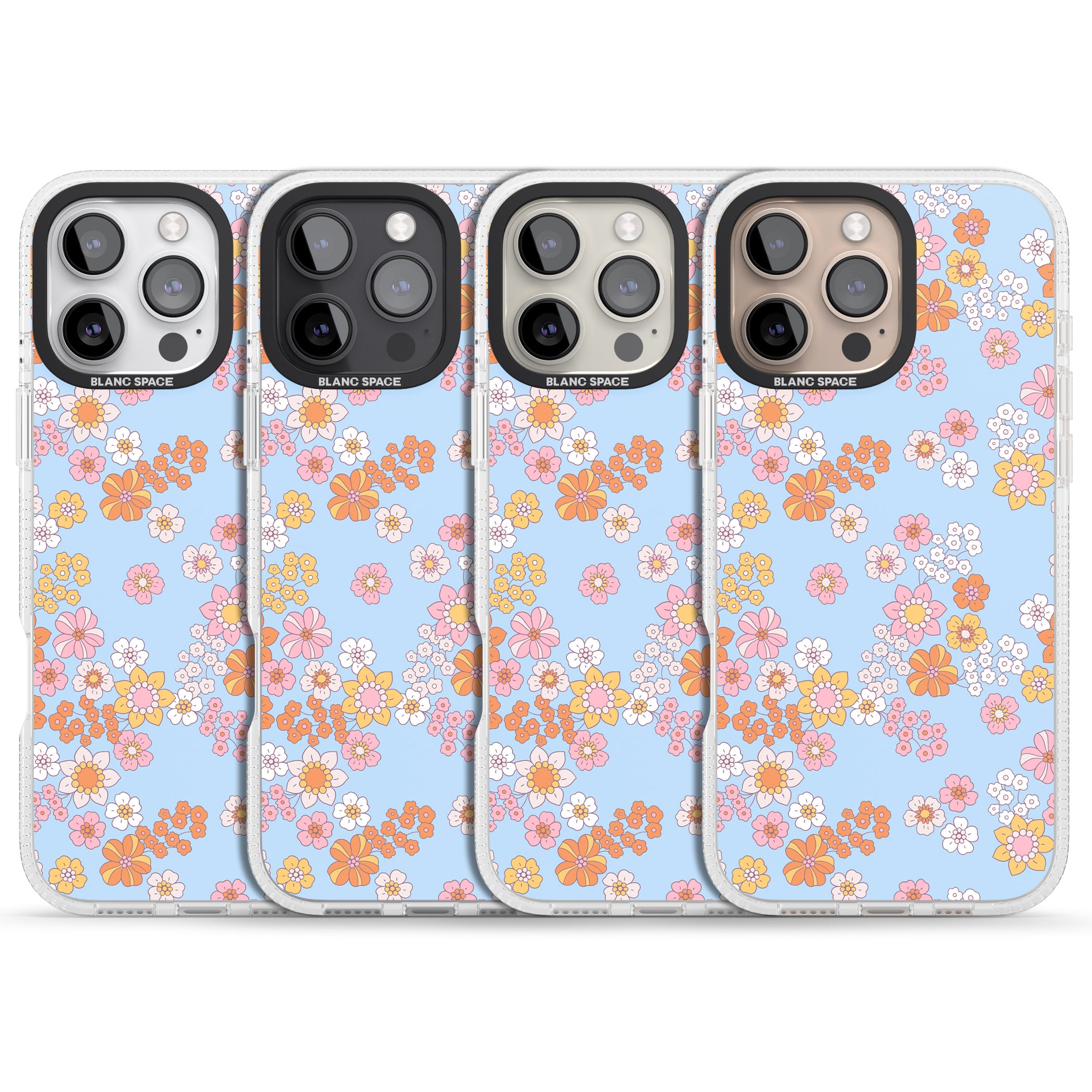Lake Blue Flower Mix iPhone 16 Pro Max / 16 Pro Clear Case Impact Air - Blanc Space