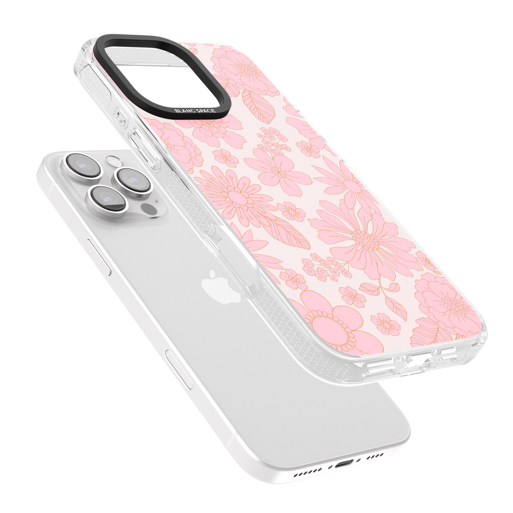Gentle Pink Flowers iPhone 16 Pro Max / 16 Pro Clear Case Impact Air - Blanc Space