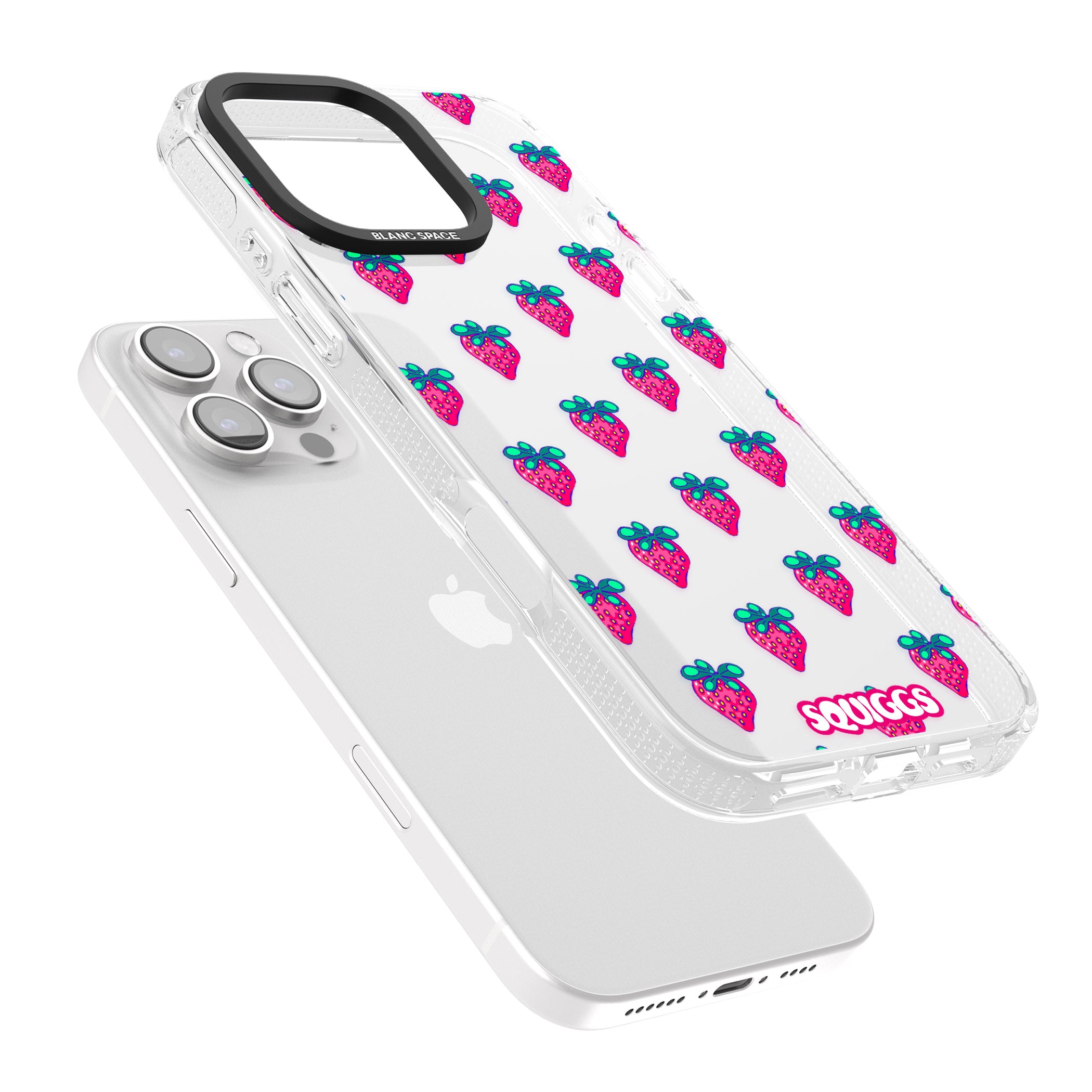 Strawberry Patch iPhone 16 Pro Max / 16 Pro Clear Case Impact Air - Blanc Space