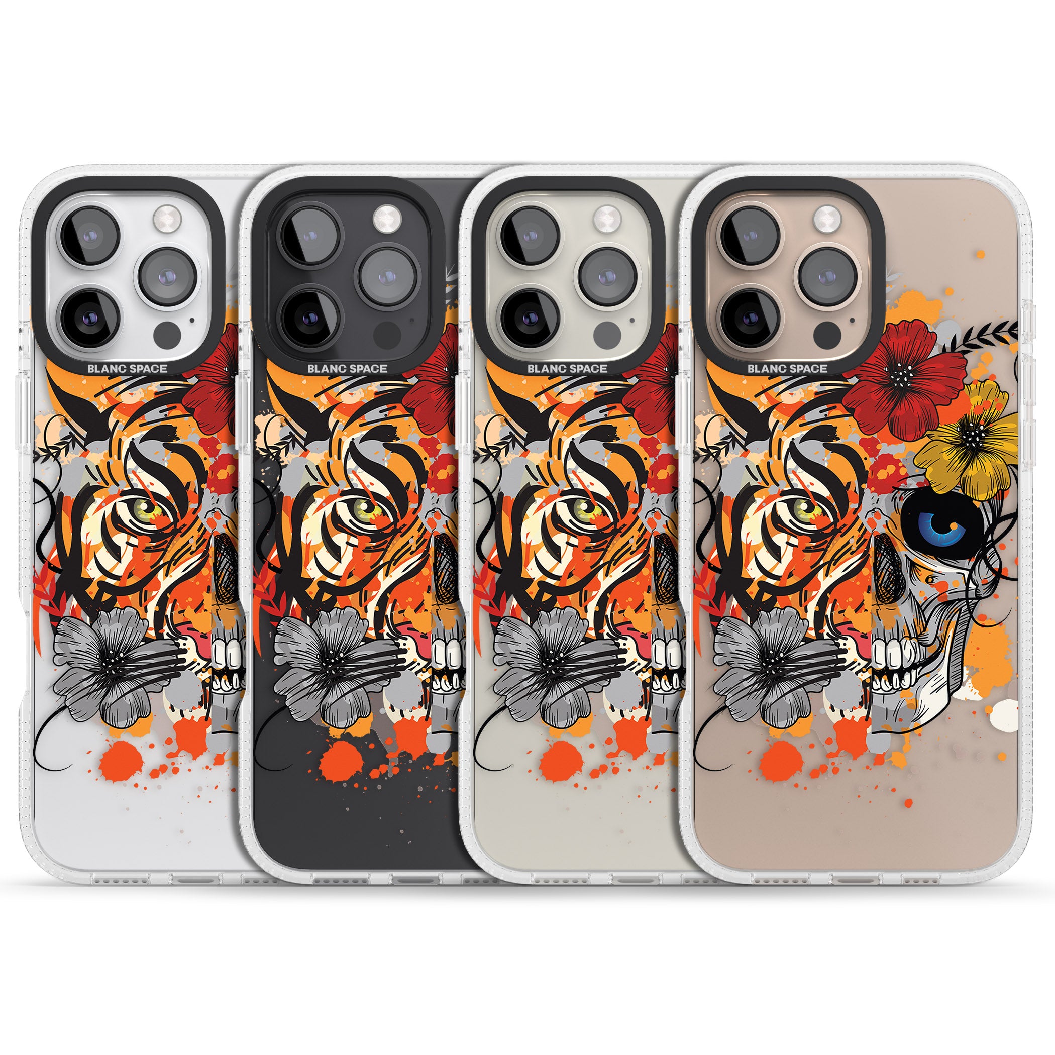 Sugar Skull Tiger Floral iPhone 16 Pro Max / 16 Pro Clear Case Impact Air - Blanc Space