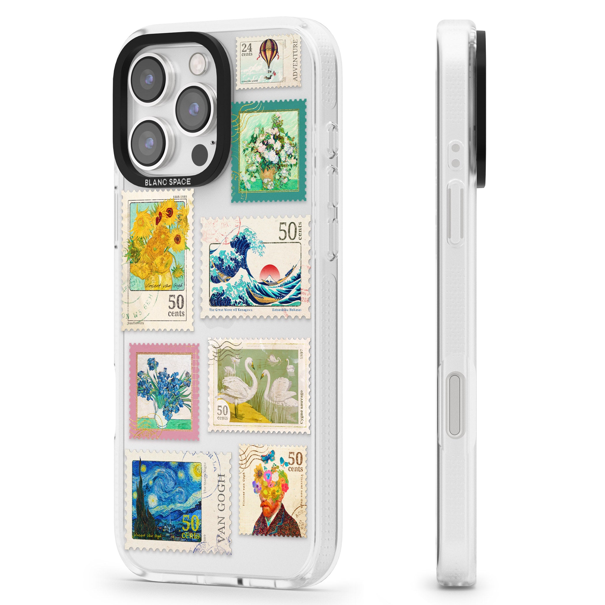Vintage Art Stamps iPhone 16 Pro Max / 16 Pro Clear Case Impact Air - Blanc Space