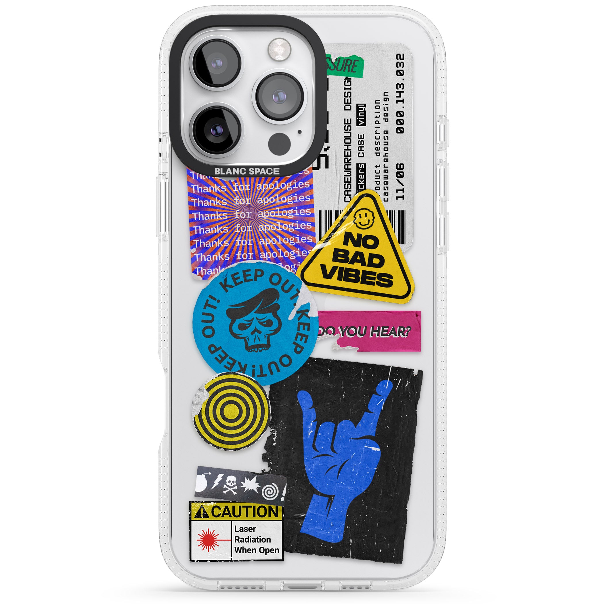 No Bad Vibes Sticker Mix iPhone 16 Pro Max / 16 Pro Clear Case Impact Air - Blanc Space