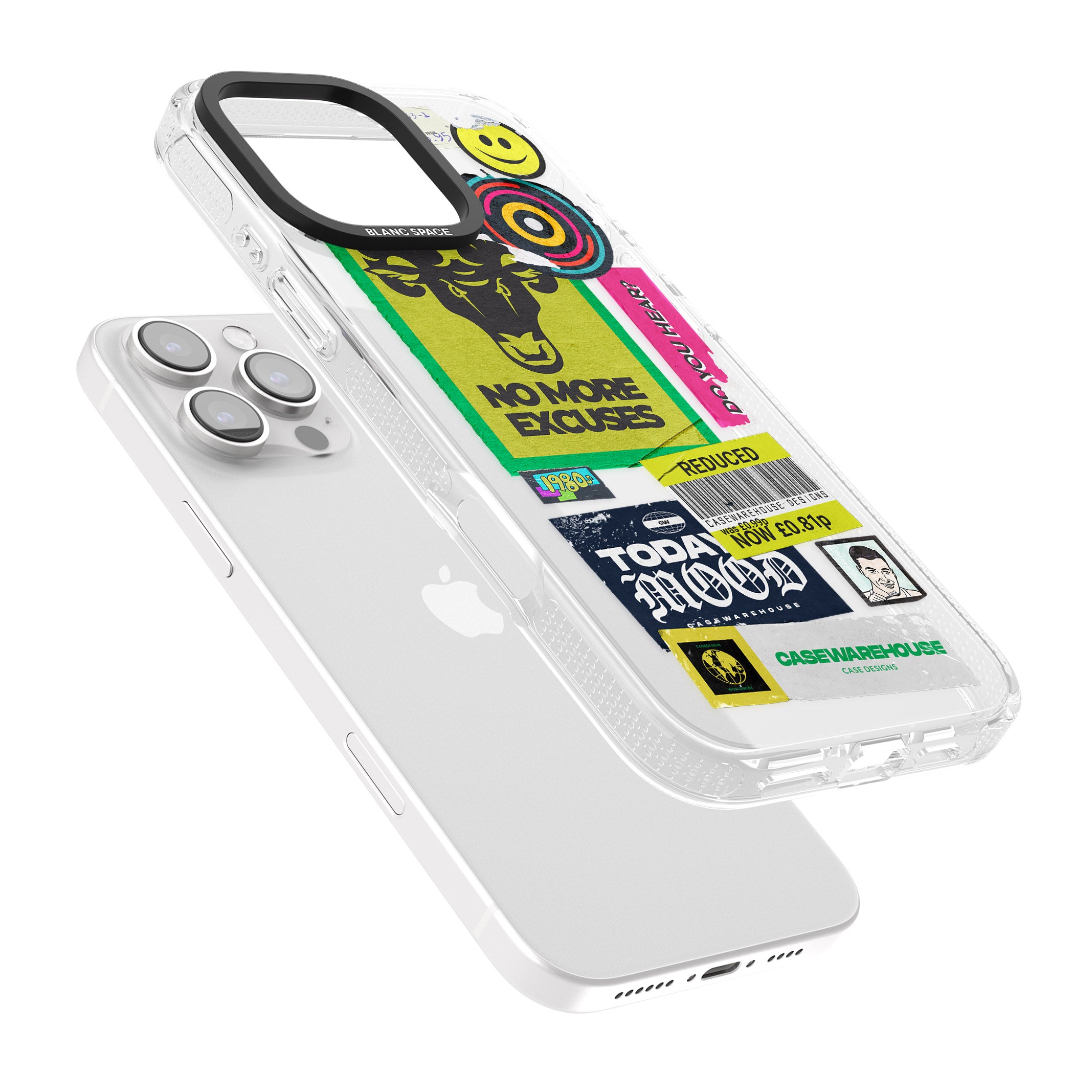 No More Excuses Sticker Mix iPhone 16 Pro Max / 16 Pro Clear Case Impact Air - Blanc Space