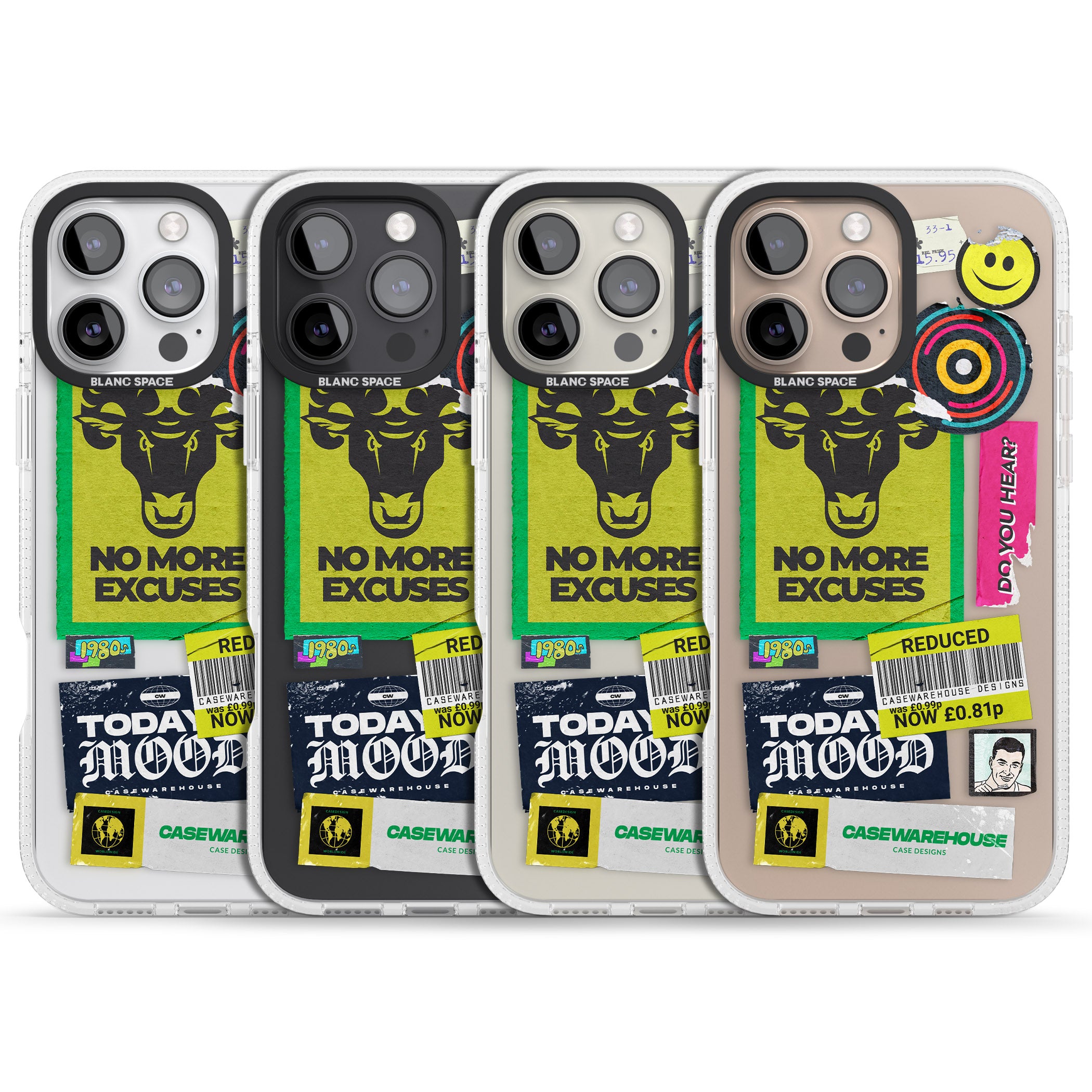 No More Excuses Sticker Mix iPhone 16 Pro Max / 16 Pro Clear Case Impact Air - Blanc Space