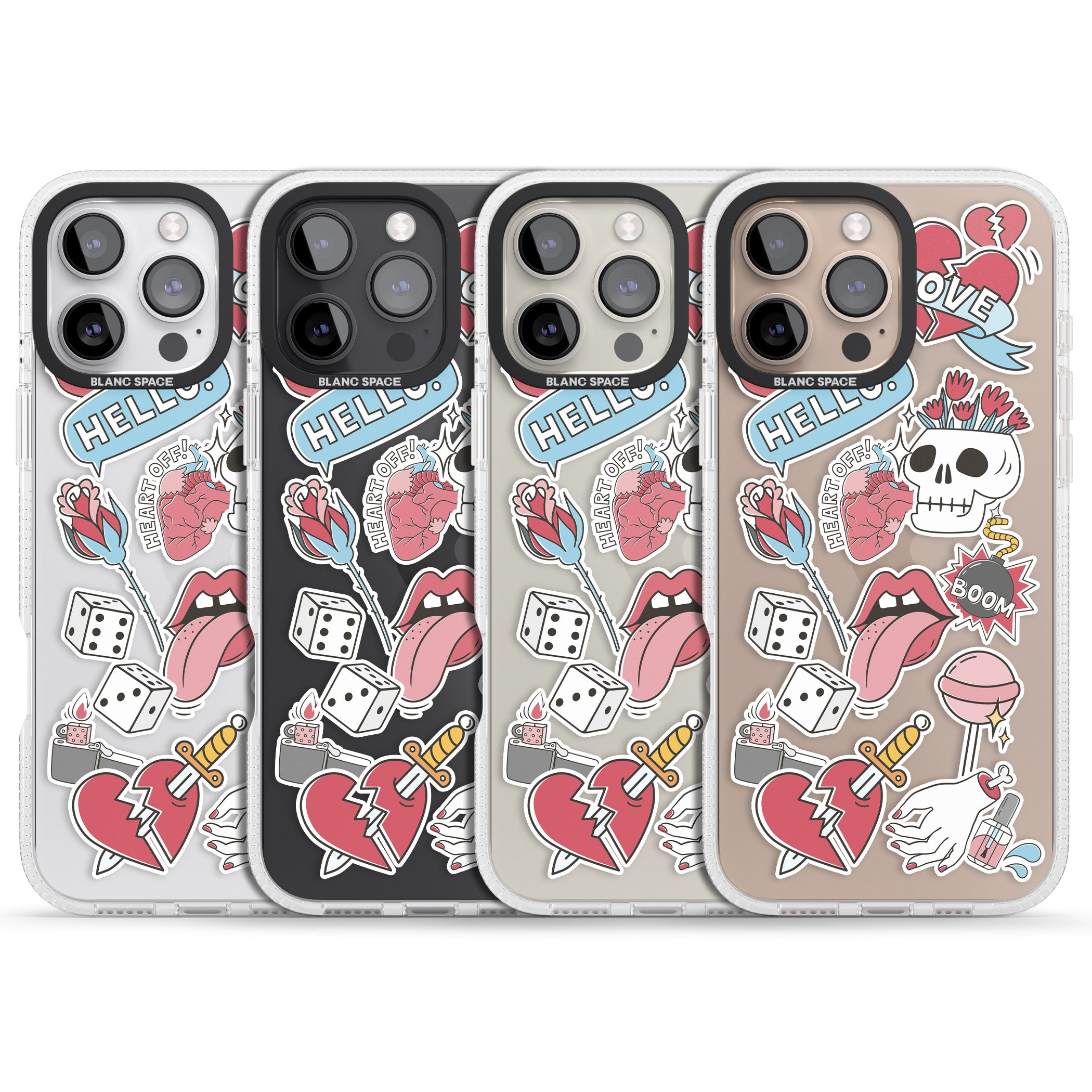Skull & Flowers Sticker iPhone 16 Pro Max / 16 Pro Clear Case Impact Air - Blanc Space