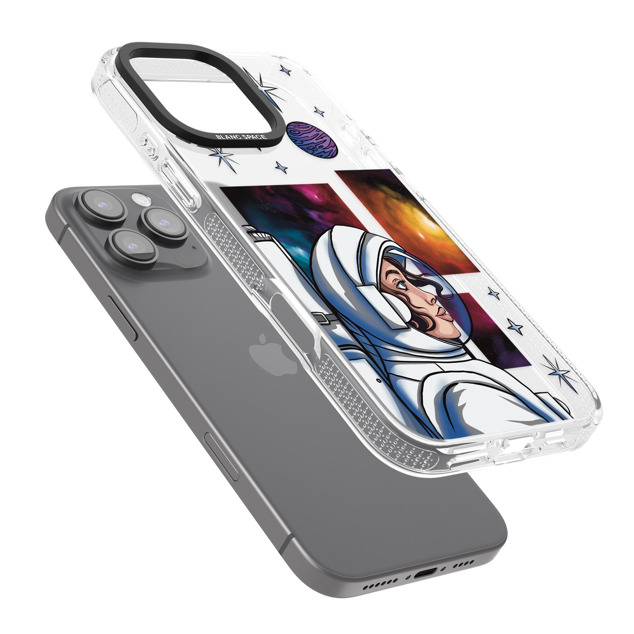 Cosmic Ambition iPhone 16 Pro Max / 16 Pro Clear Case Impact Air - Blanc Space
