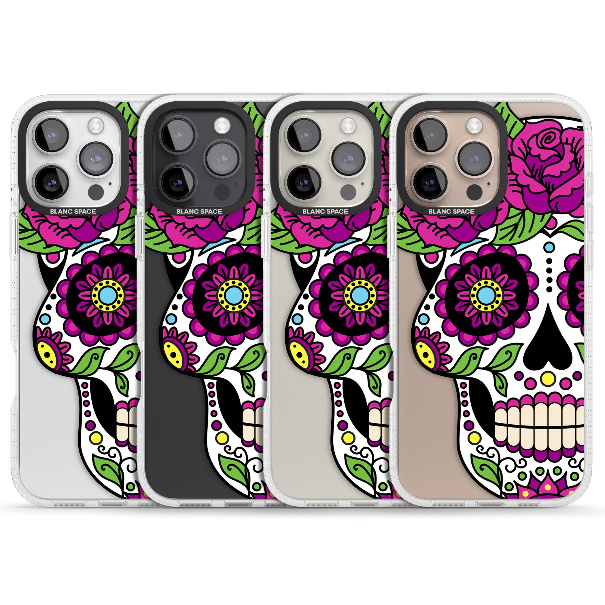 Purple Floral Sugar Skull iPhone 16 Pro Max / 16 Pro Clear Case Impact Air - Blanc Space