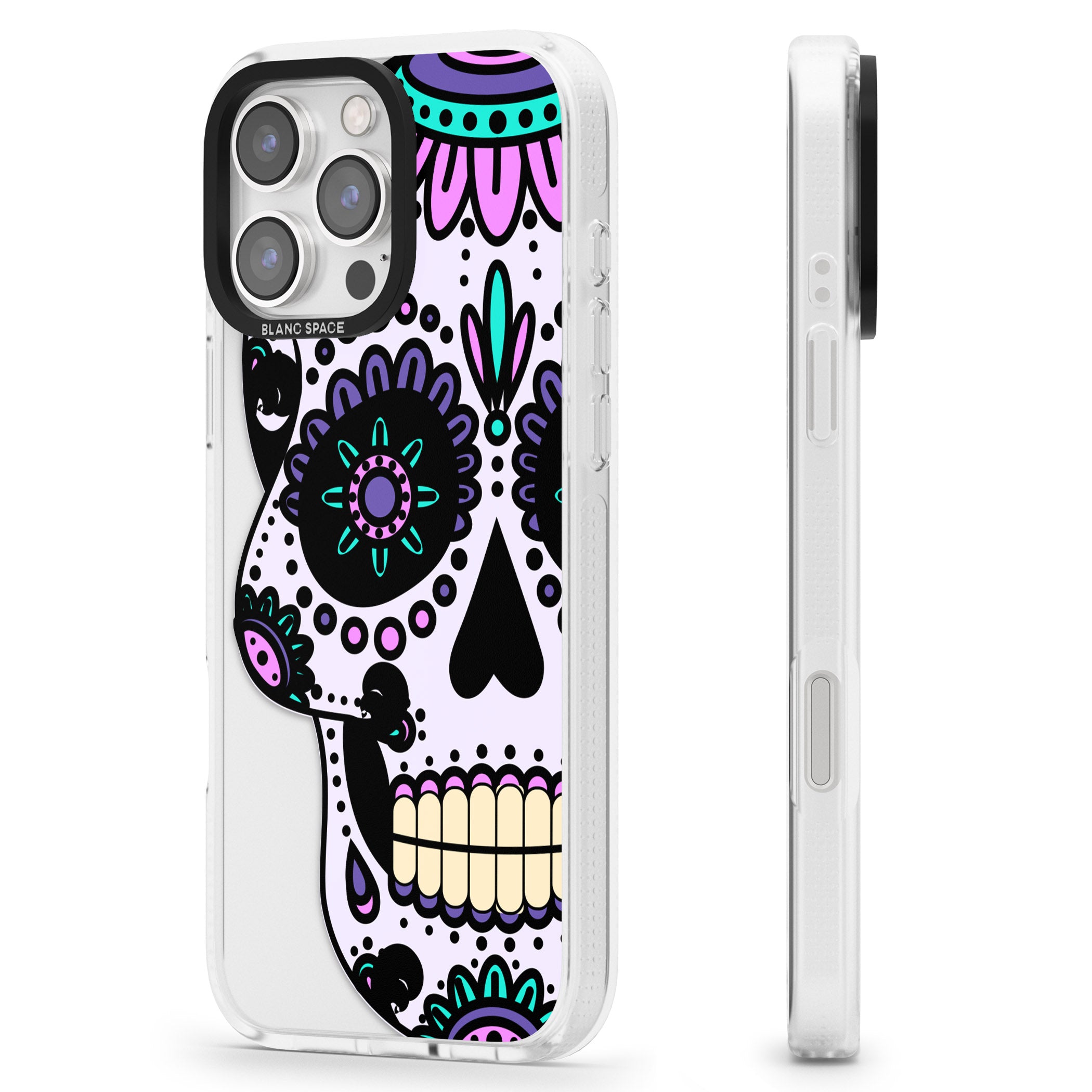 Violet Sugar Skull iPhone 16 Pro Max / 16 Pro Clear Case Impact Air - Blanc Space