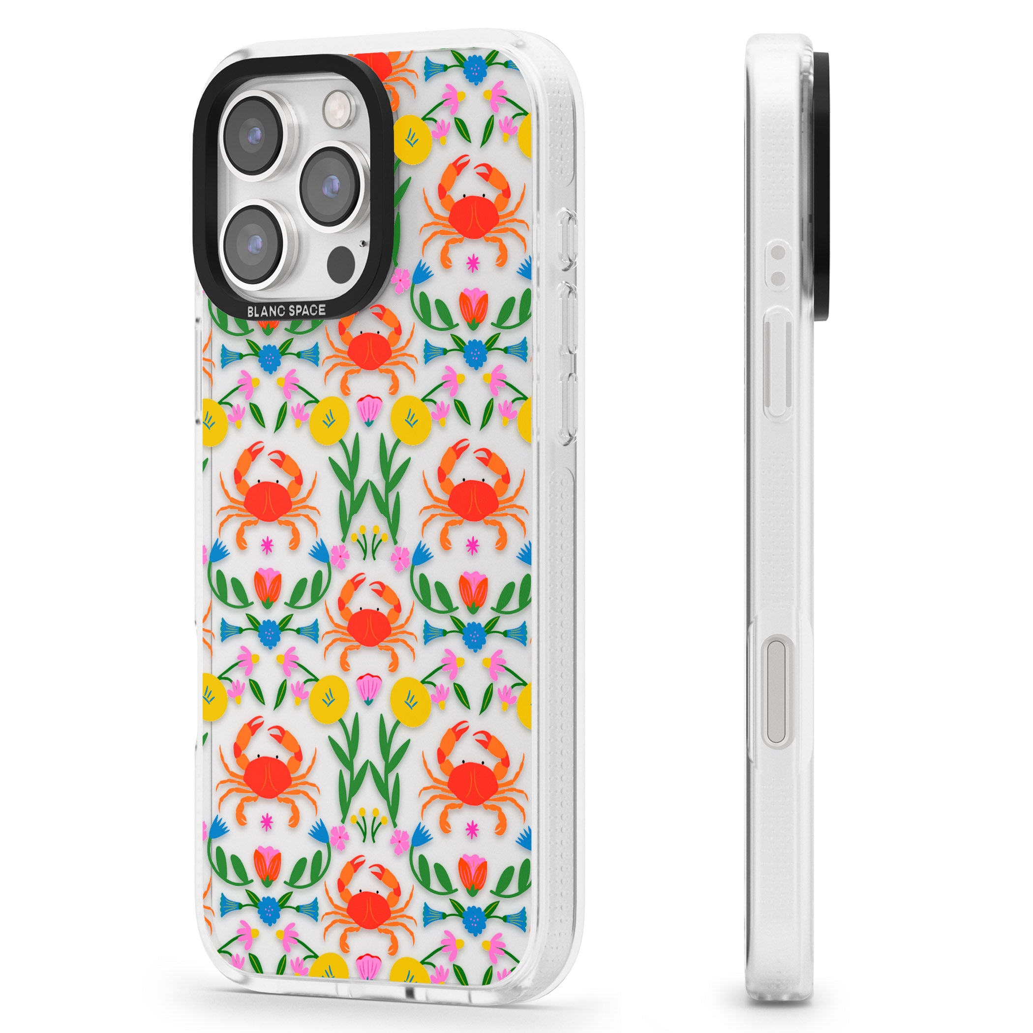 Crabs & Flowers iPhone 16 Pro Max / 16 Pro Clear Case Impact Air - Blanc Space