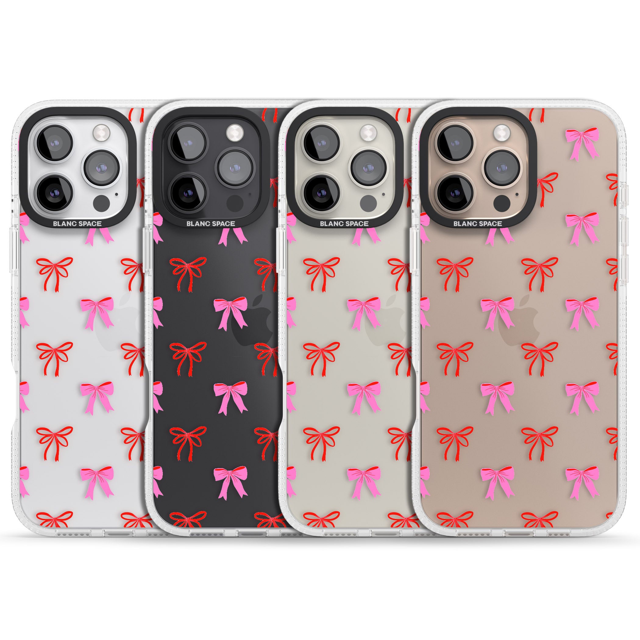 Cute Bow Pattern iPhone 16 Pro Max / 16 Pro Clear Case Impact Air - Blanc Space