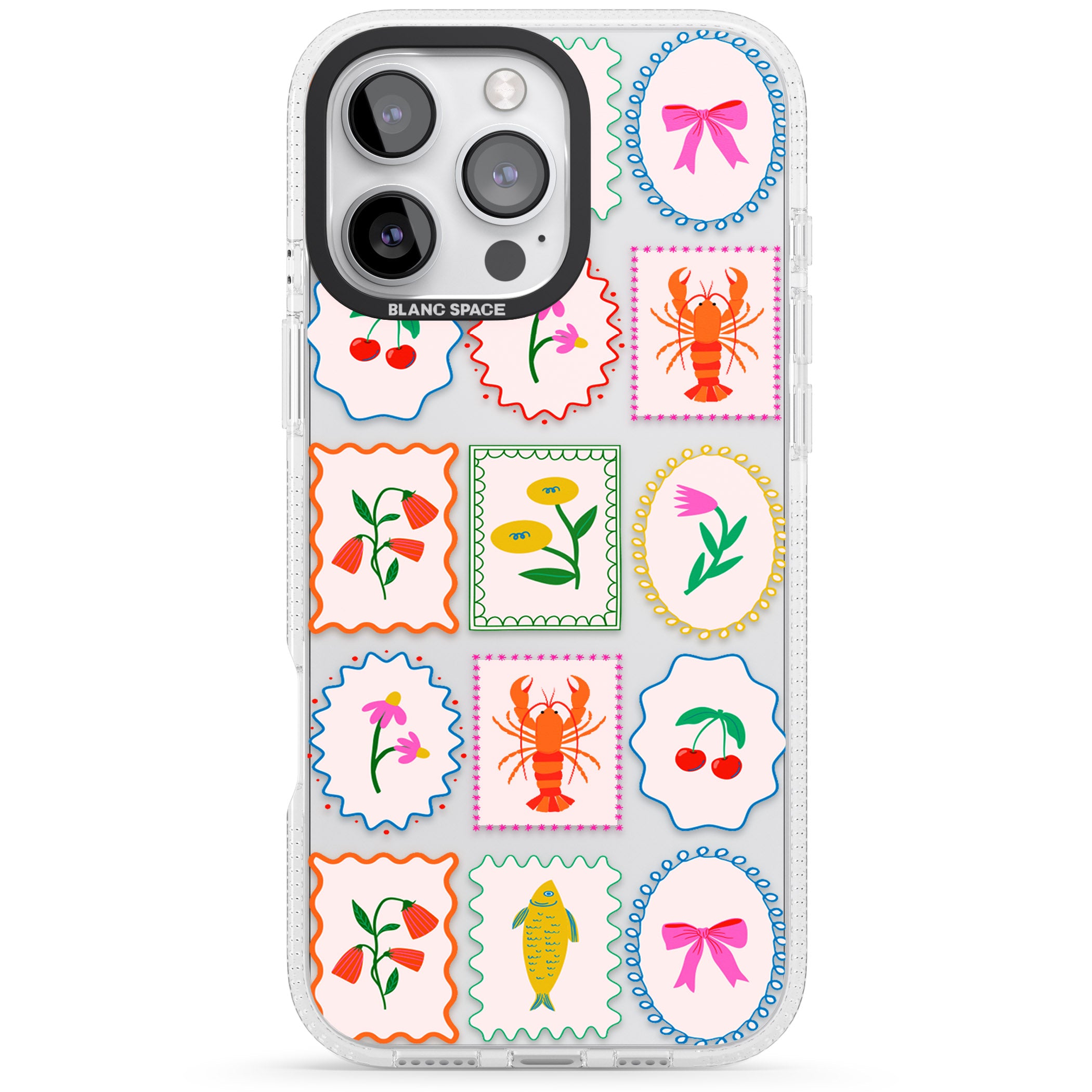 Floral & Seafood Stamps iPhone 16 Pro Max / 16 Pro Clear Case Impact Air - Blanc Space