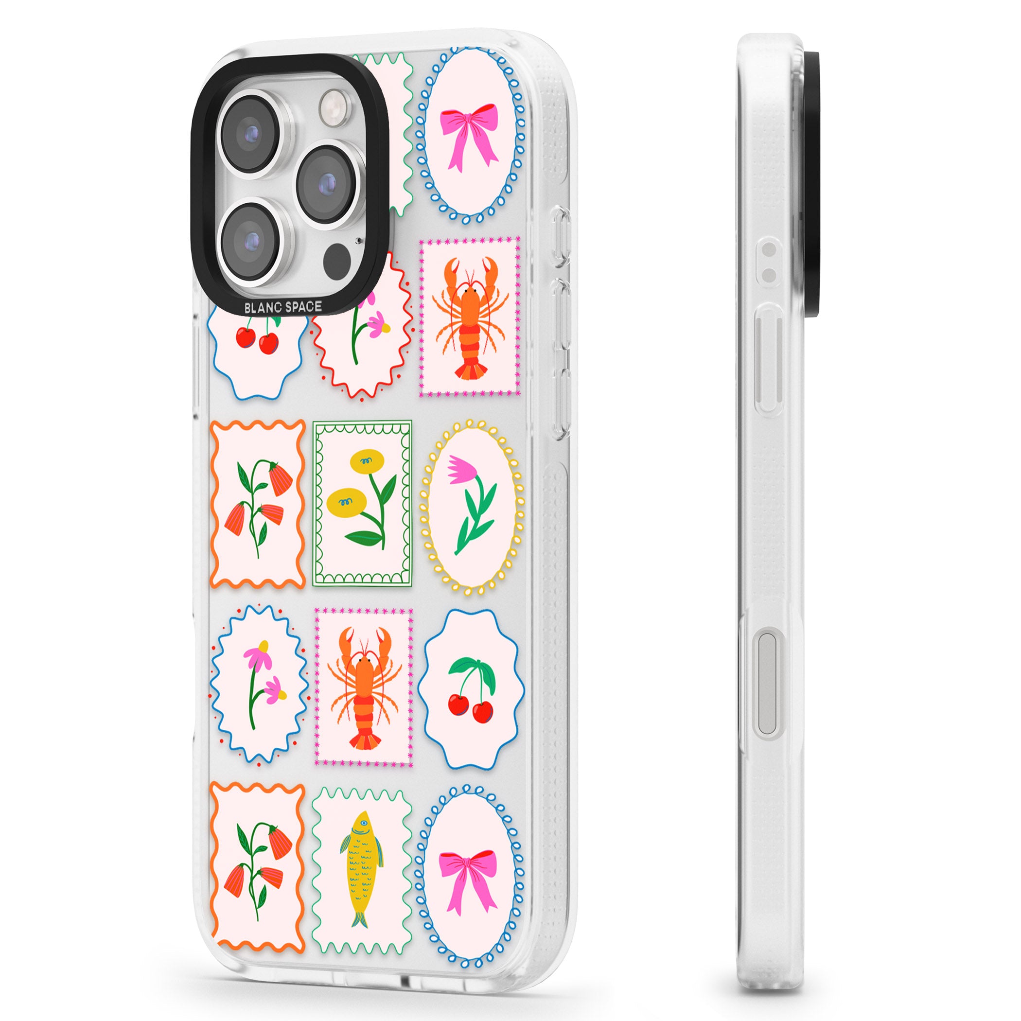 Floral & Seafood Stamps iPhone 16 Pro Max / 16 Pro Clear Case Impact Air - Blanc Space