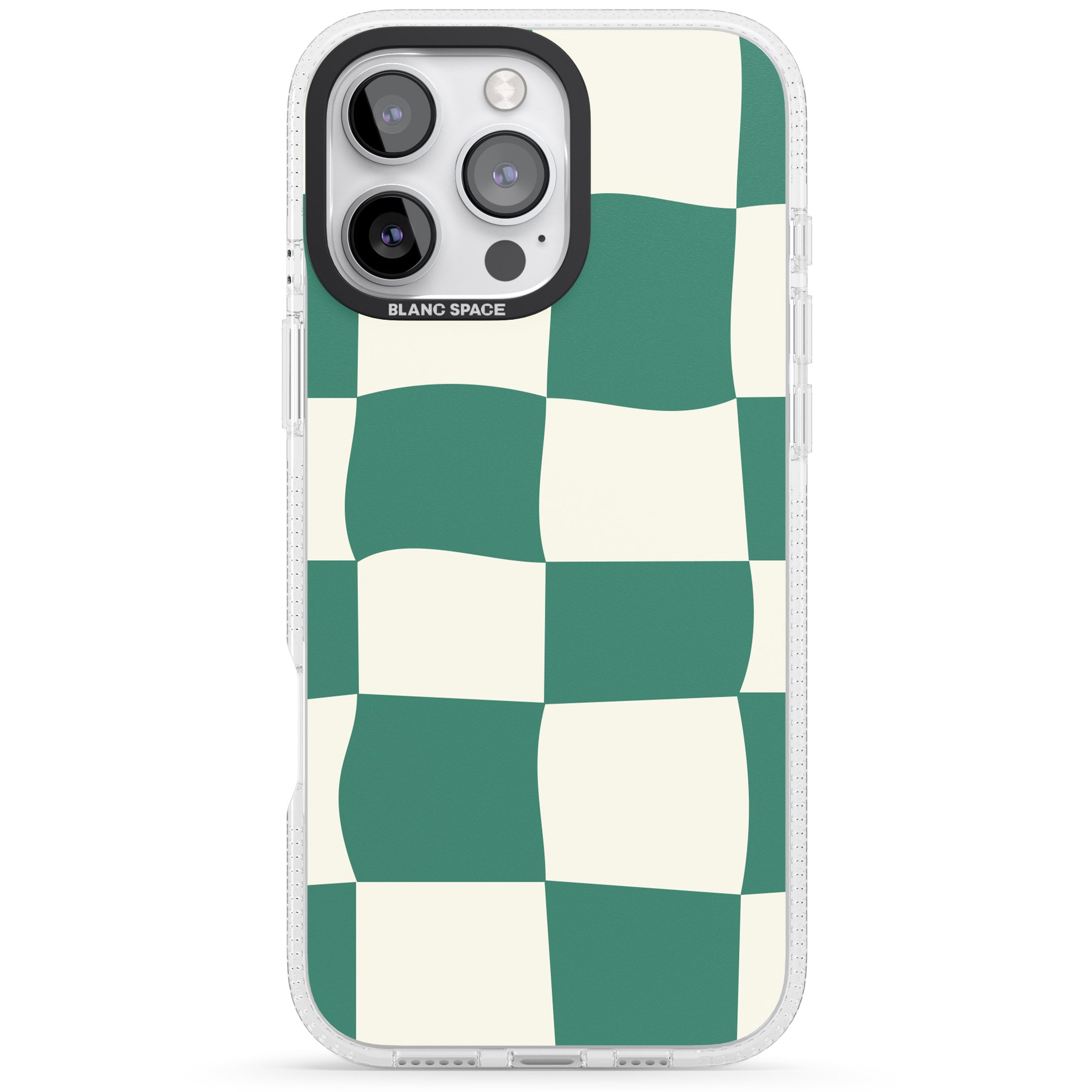 Green & Cream Wavy Check iPhone 16 Pro Max / 16 Pro Clear Case Impact Air - Blanc Space