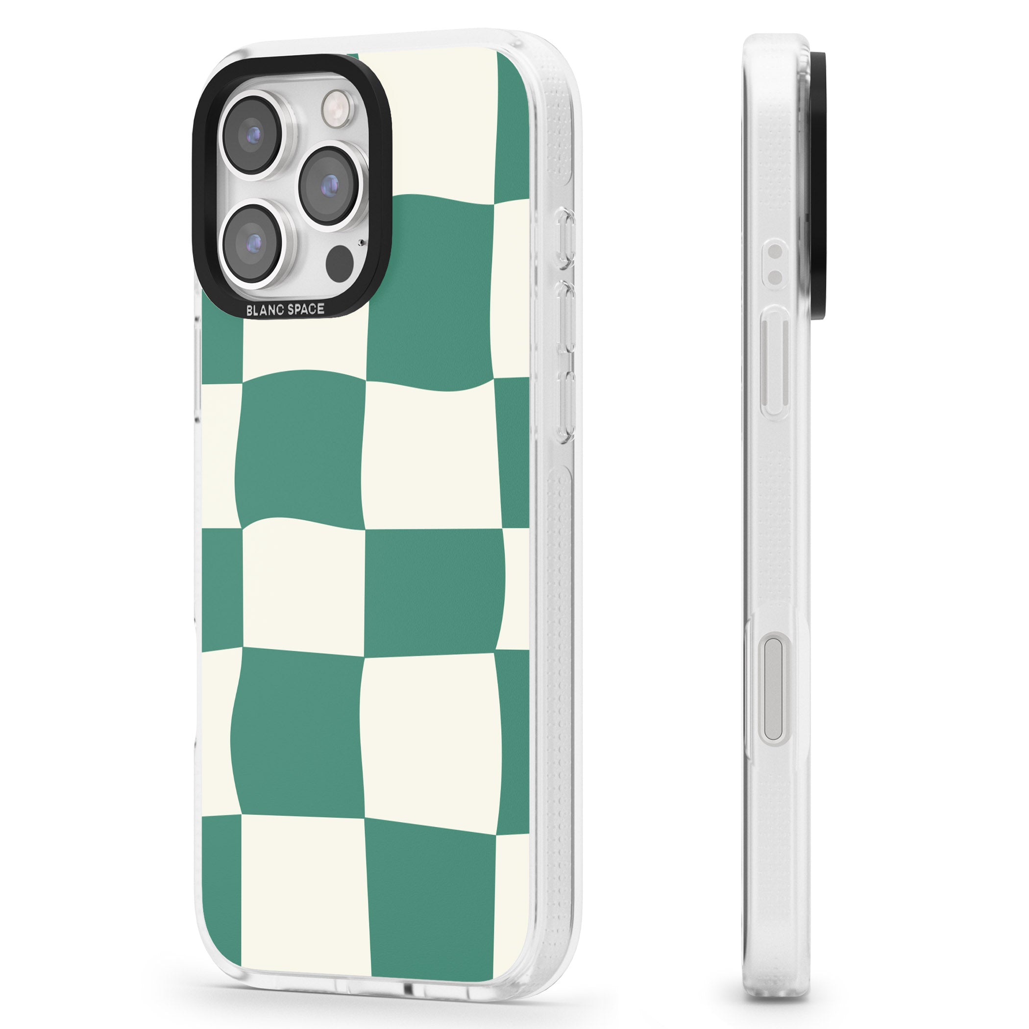 Green & Cream Wavy Check iPhone 16 Pro Max / 16 Pro Clear Case Impact Air - Blanc Space