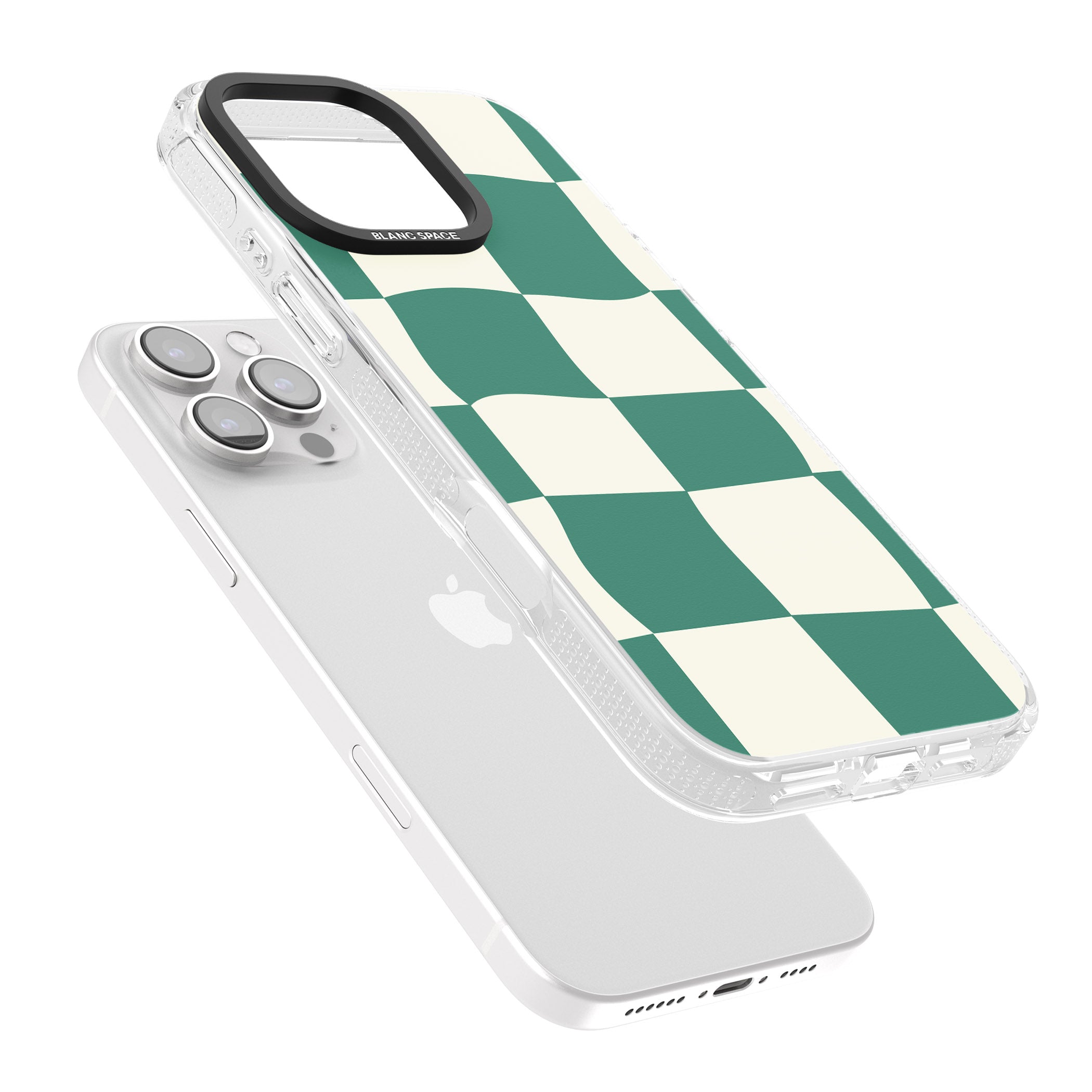 Green & Cream Wavy Check iPhone 16 Pro Max / 16 Pro Clear Case Impact Air - Blanc Space