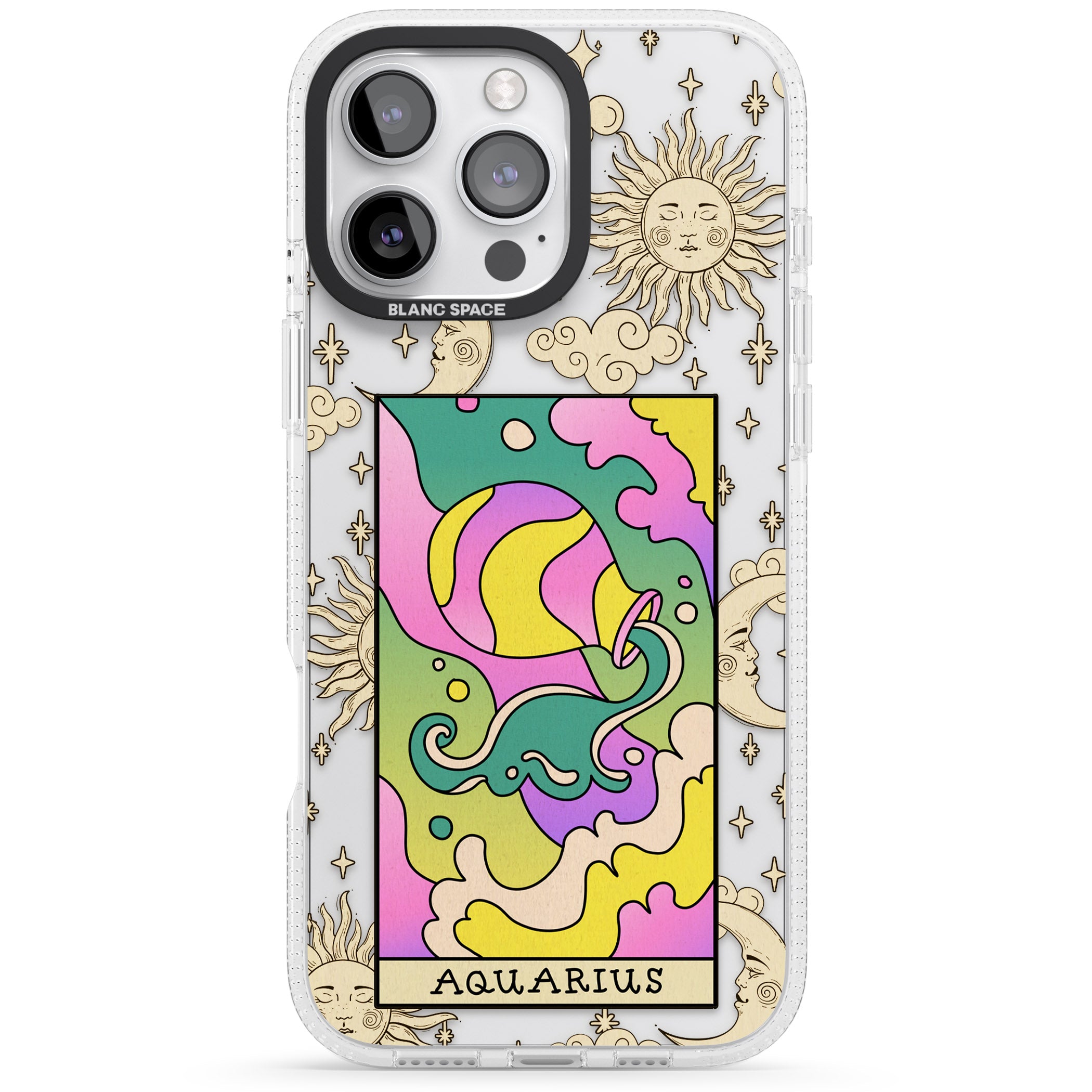 Celestial Zodiac - Aquarius iPhone 16 Pro Max / 16 Pro Clear Case Impact Air - Blanc Space