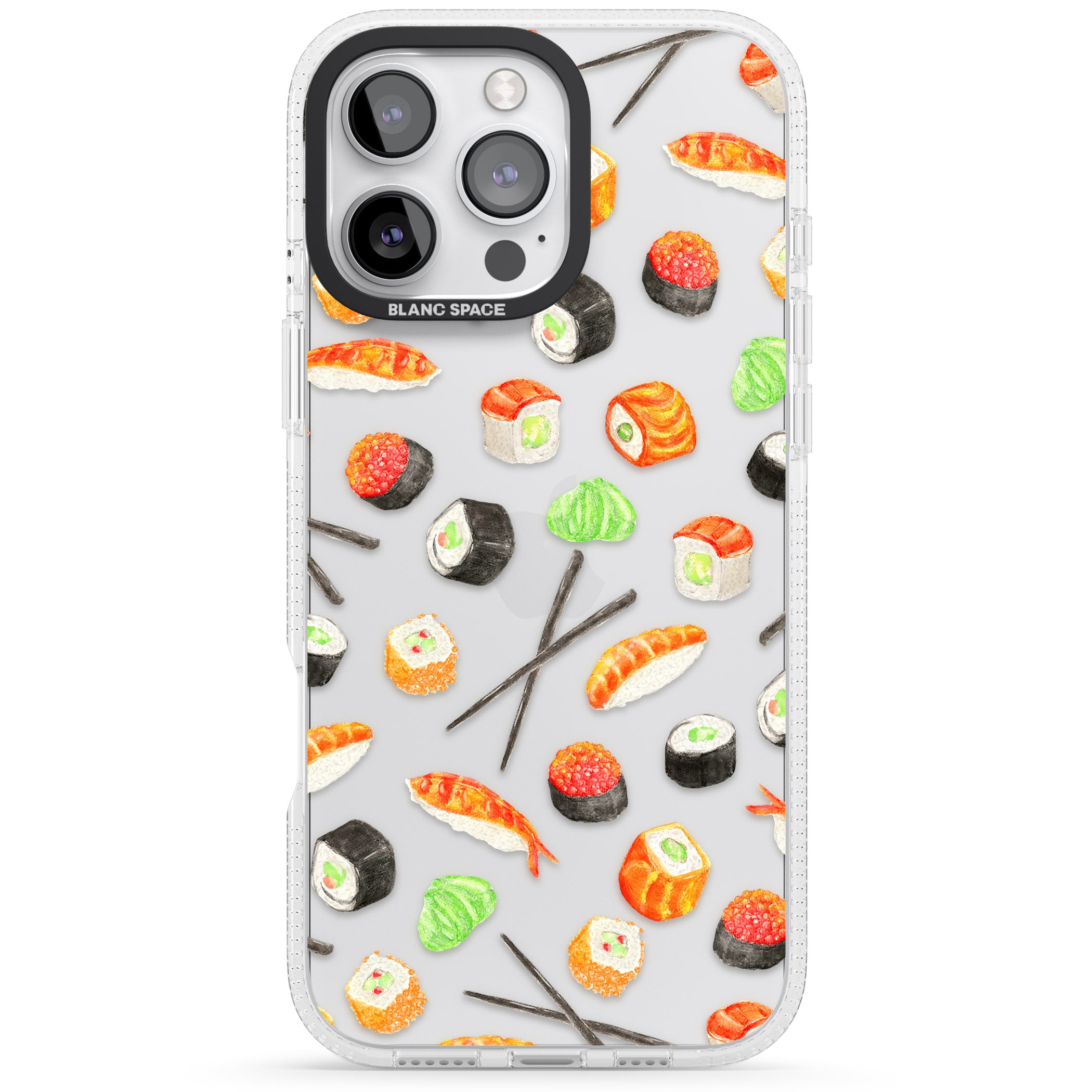 Sushi & Chopsticks Watercolour Pattern iPhone 16 Pro Max / 16 Pro Clear Case Impact Air - Blanc Space