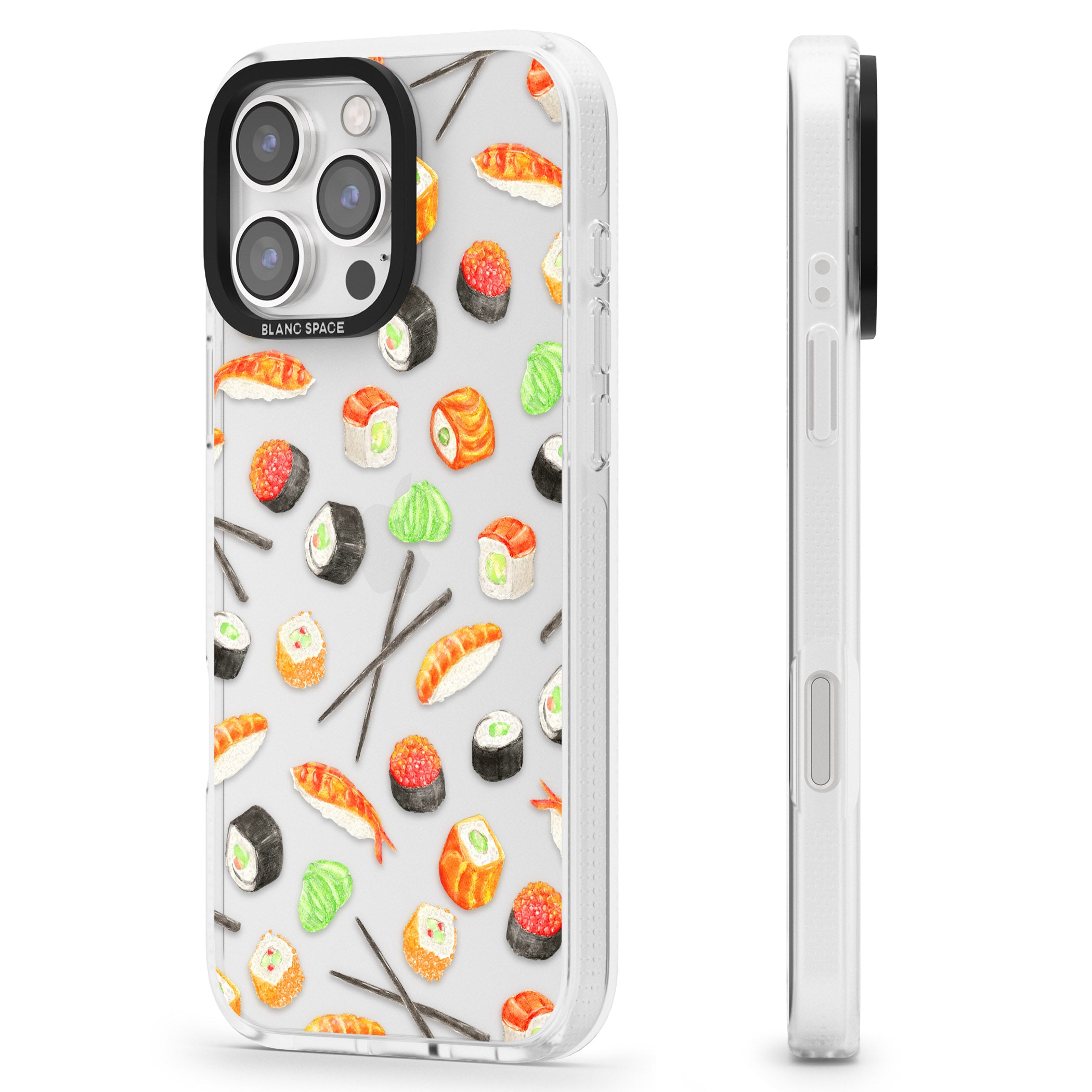 Sushi & Chopsticks Watercolour Pattern iPhone 16 Pro Max / 16 Pro Clear Case Impact Air - Blanc Space